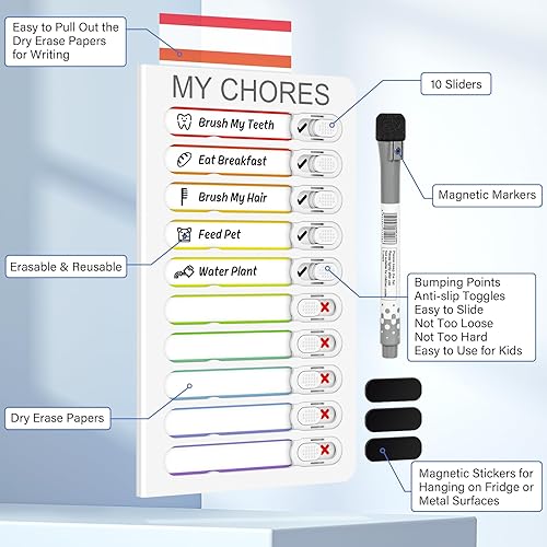 Miniatura 3 de Tabla de tareas My Chores Checklist Tablero de tareas de borrado en seco para niños para enumerar tabla de rutina, herramientas de TDAH para niños,