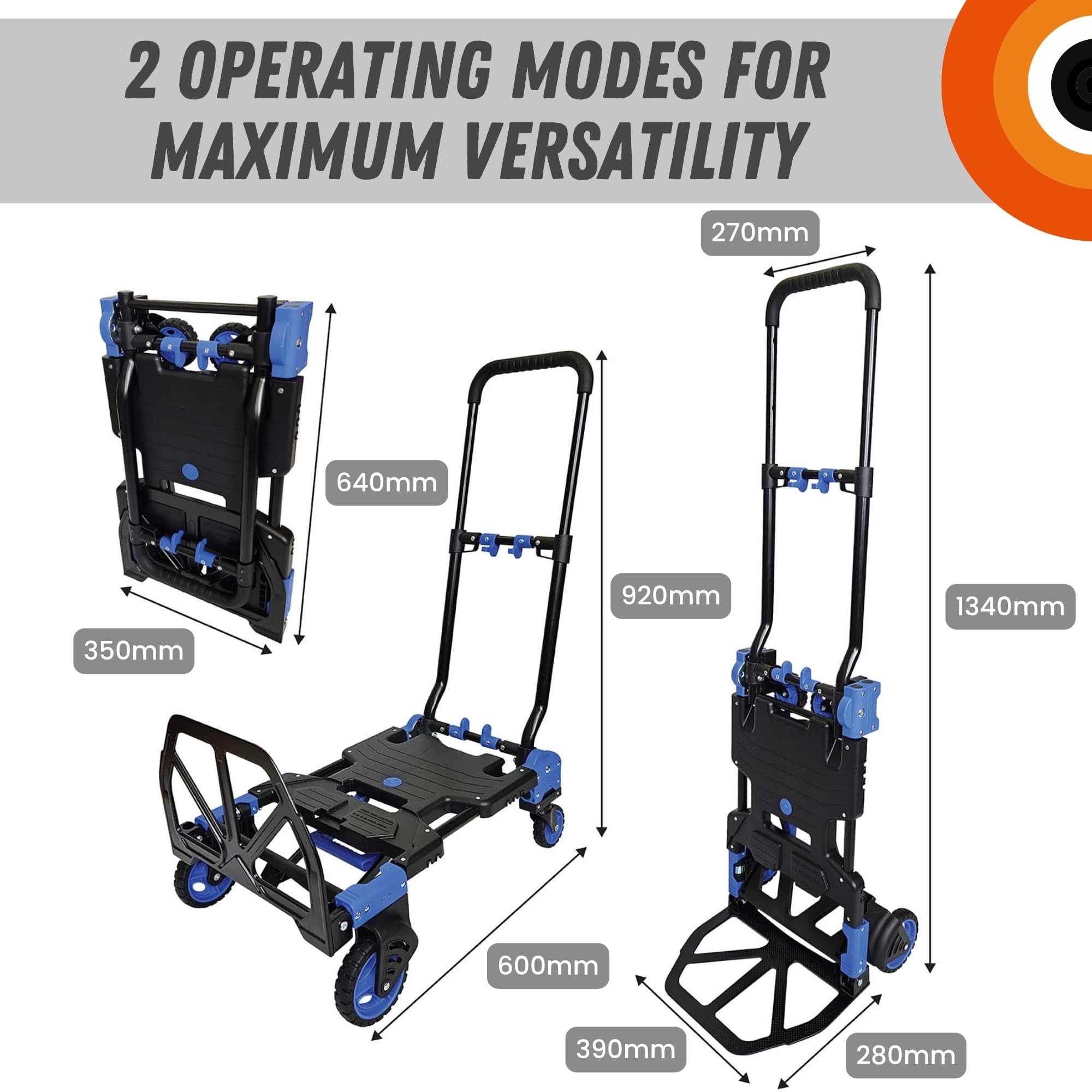 Move-It faltbare Sackkarre und Trolleyplattform, mit 120 kg/70 kg Kapazität
