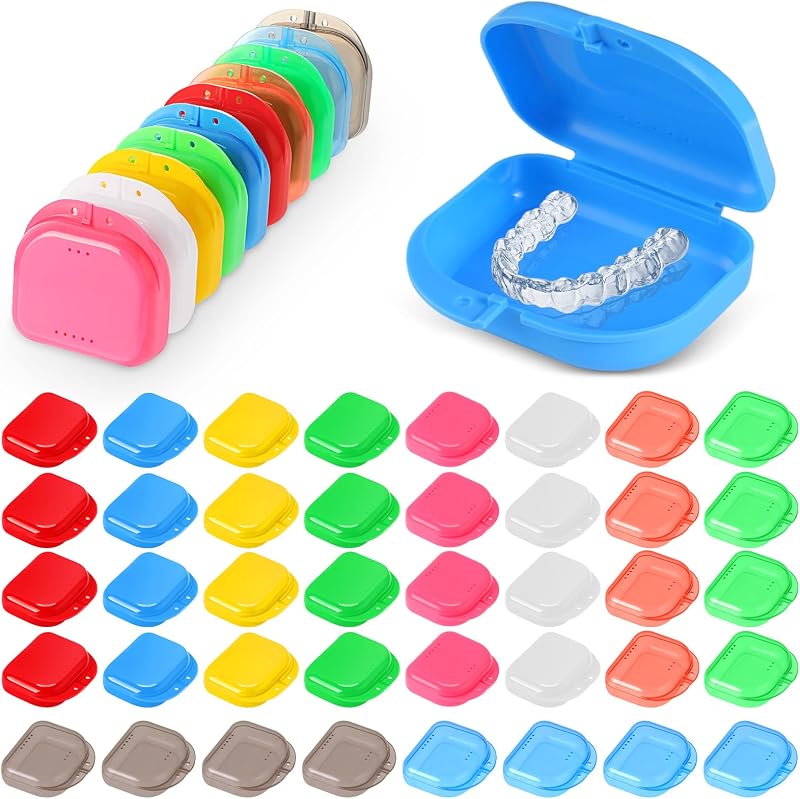 40 Pcs Retainer Case Vent Holes, 10 Colors Dental Mouth Guard Box | Orthodontic Storage for Kids Adults, Travel Office School Use, Breathable Design Prevents Odor, Colorful Organization