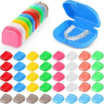 Tanlade 40pcs 3.2"x3.0"x1.1" Retainer Case with Vent Holes Denture Case 10 Colors Retainer Holder Retainer Container Snap Lock Retainer Holder Aligner Nightguard