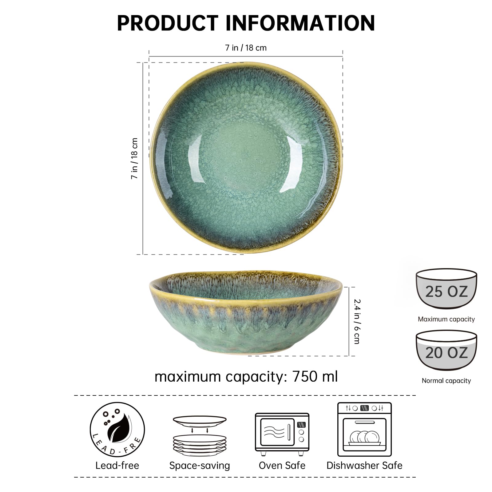 Zestaw misek, 4-częściowy zestaw misek – 750 ml, miseczki do musli, zestaw misek do zupy, ceramiczne/miski, rameny, talerze do zupy, beżowe – miska dla 4 osób