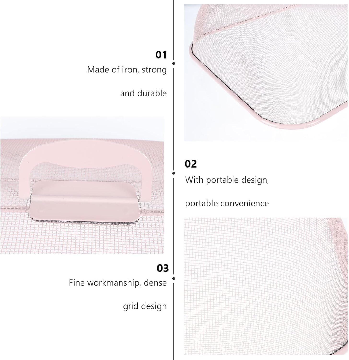 Iron Food Cover Dustproof and Large Square Food Tent, Pink Kitchen Meal Protector for Outdoor Picnic and Home Dining