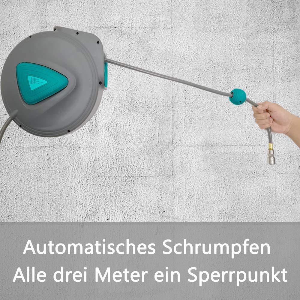 UISEBRT 20m Druckluftschlauch Aufroller Schlauchtrommeln Druckluft Automatik Schlauchaufroller mit Schnellkupplung Wandschlauchhalter Grau