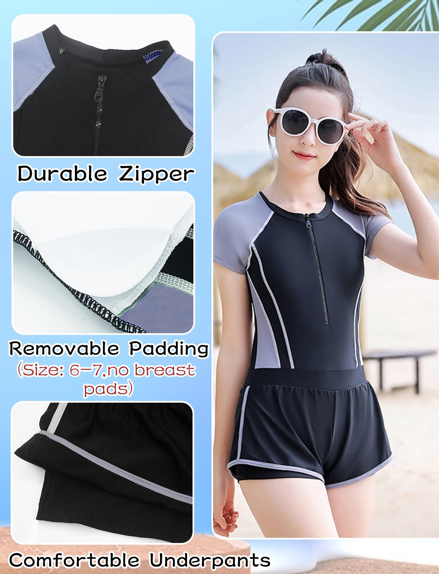 FEOYA Badeanzug Mädchen Badebekleidung Bademode Schnell Trocknen Schwimmanzug Stretch Swimsuit Sonnenschutz Badeanzüge Schwimmkleidung Sport Badebekleidung 140 150 160 170