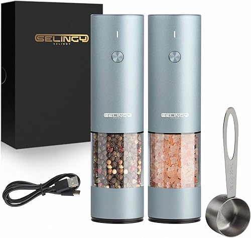Juego de molinillo eléctrico de sal y pimienta, recargable por USB, capacidad mejorada, operación automática con una sola mano, juego de molino de