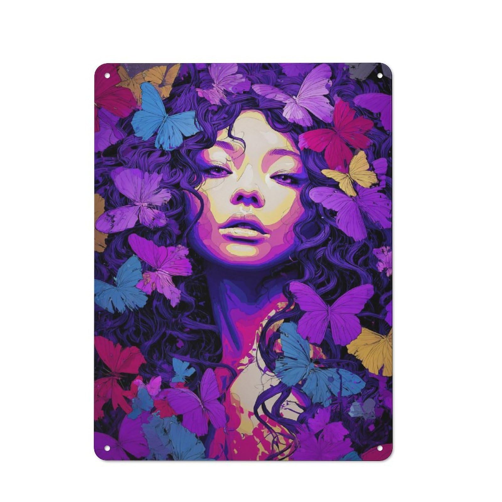 Junmoney Colorful Butterfly Dreamscape Tin Wall Plaque 40X30cm With For Café Or Restaurant, Suited To Restaurant Decor Fans