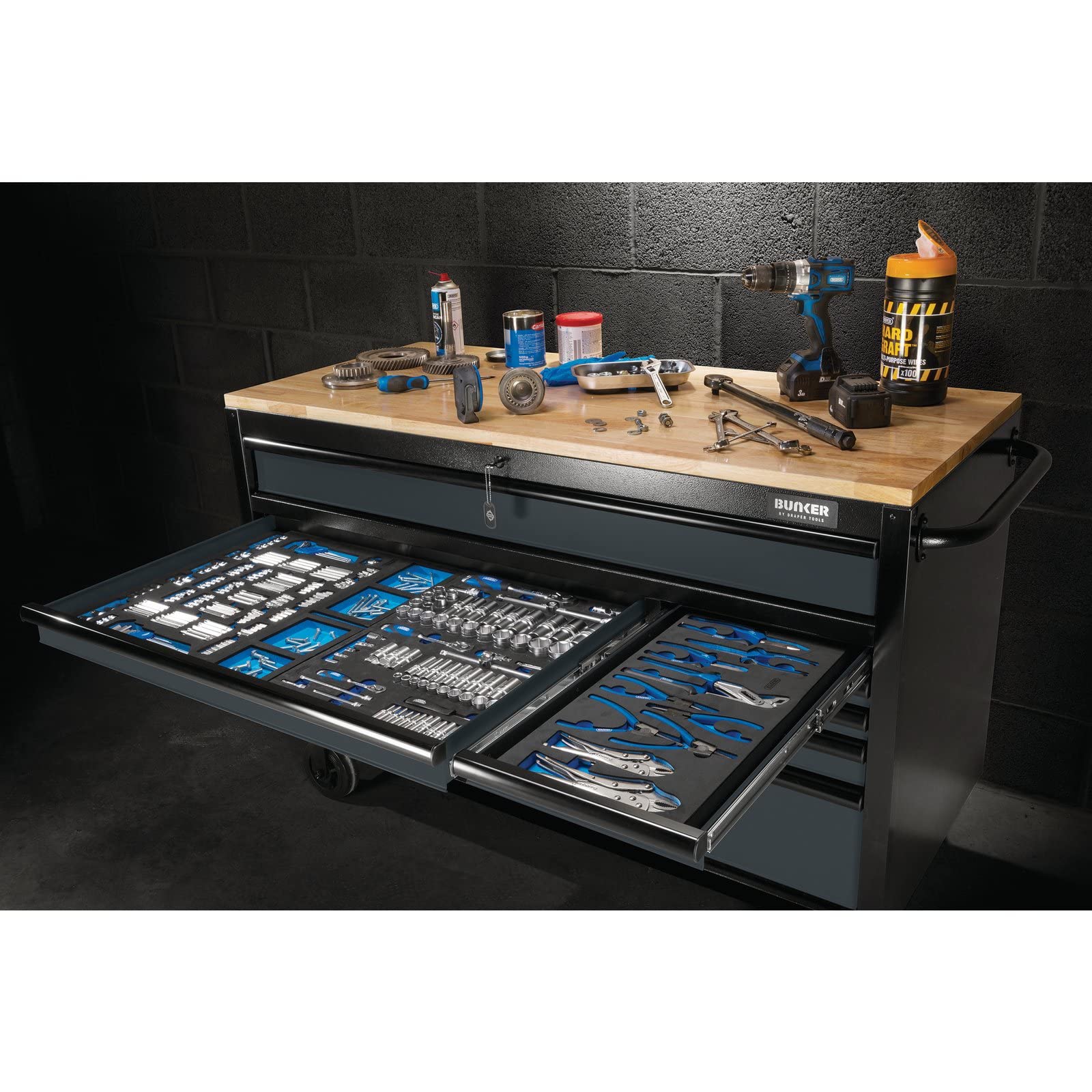 BUNKER 08227 Workbench Roller Tool Cabinet, 10 Drawer, 56
