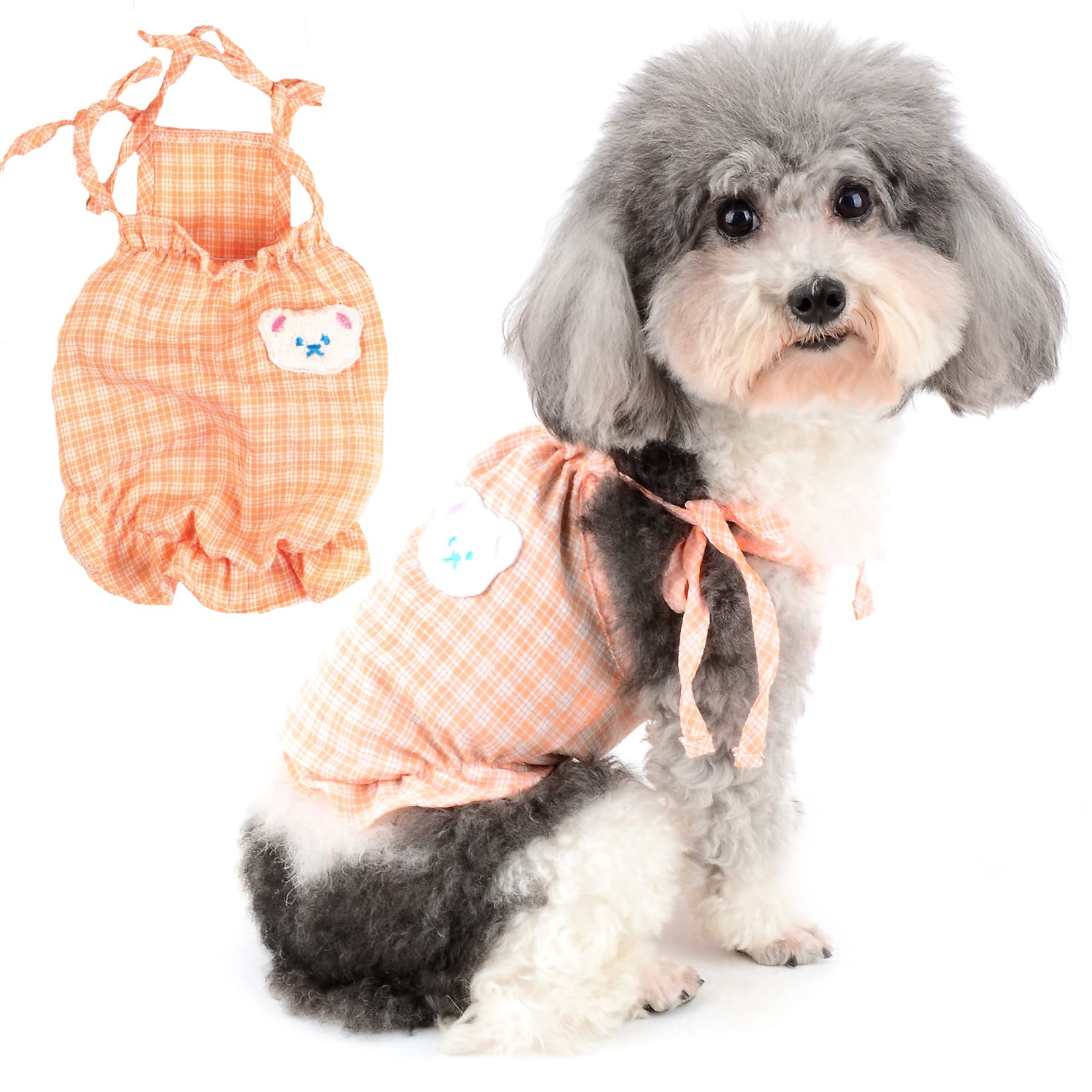 Zunea Camisas Chaleco para Perros Pequeños Ropa de Verano para Cachorros Camisas de Algodón Suave a Cuadros Camiseta sin Mangas Ropa para Mascotas Perros Chihuahua Naranja L
