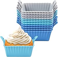 Vista 11 de Koluti Juego de 4 tazas de silicona reutilizables para hornear, molde antiadherente para muffins y cupcakes con doble asa, sin BPA, pequeños forros
