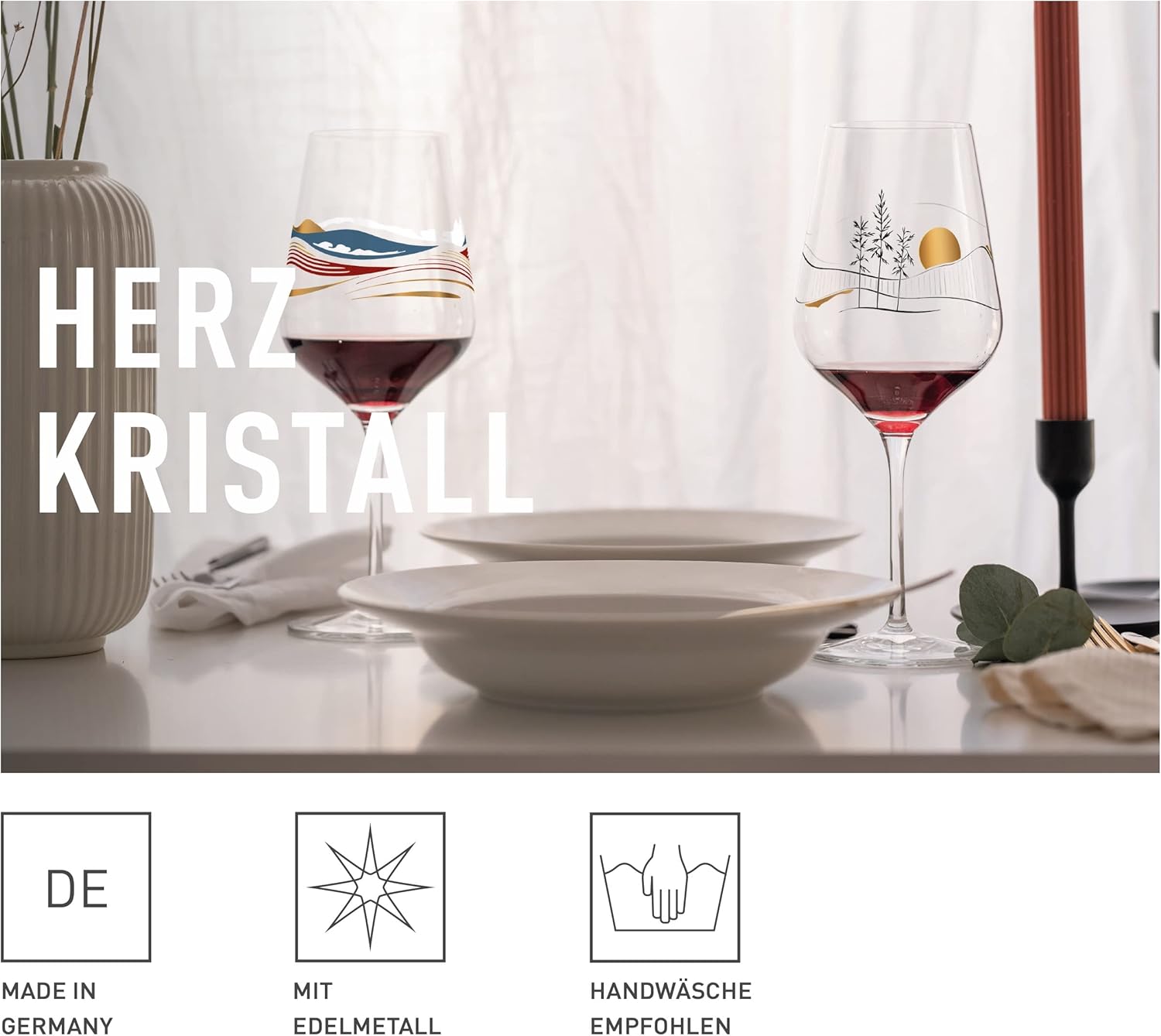 RITZENHOFF 3011007 White Wine Glass 300 ml - Series Heart Crystal No. 7 - with Landscape Motif in Rose Gold - Made in Germany