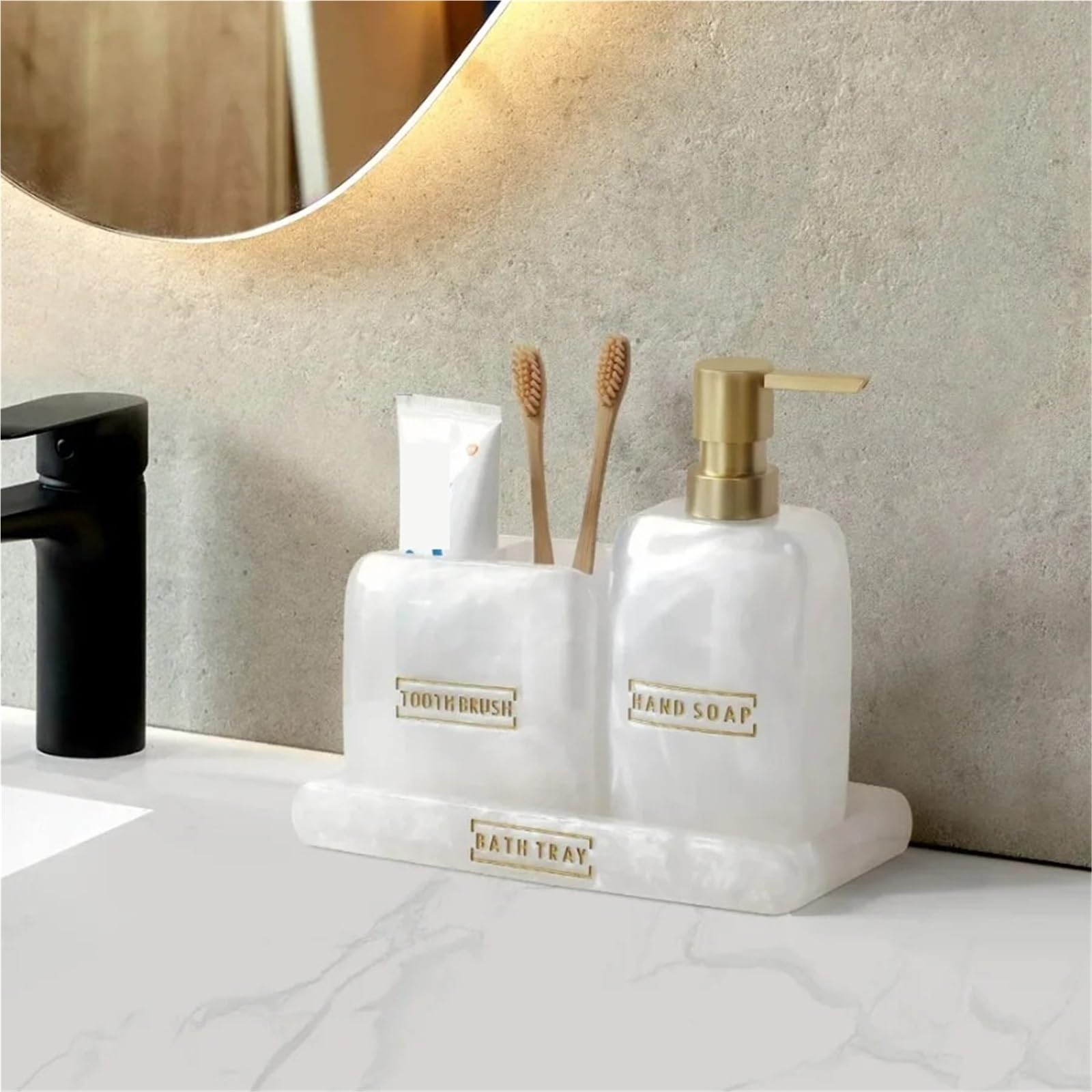 Accesorios BañO Accesorios for Lavado de baño, Botella loción, Juego Taza for Cepillo Dientes, dispensador jabón, Plato Blanco Perla