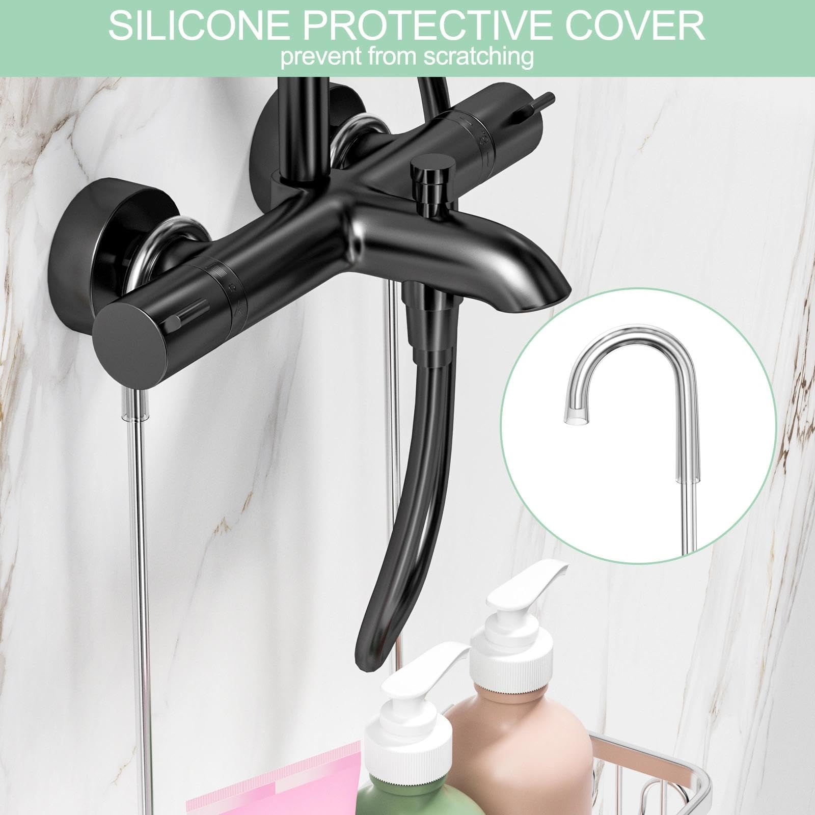 Chiluxendo Estanteria Baño Ducha, Estante Ducha Sin Taladro, Organizador, Cesta Colgante Sin Taladro, Colgador, Soporte, Repisa Baño, Balda, Repisa (Plata) - 3