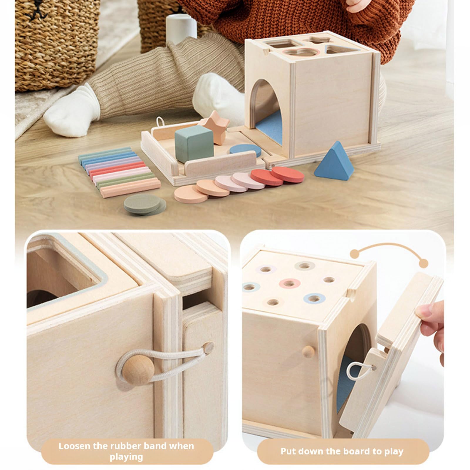 Multifunktionales Holzsortierspielzeug für Kinder, einschließlich Formsortierer, Farbkoordination und Geldschlitzaktivitäten, multifunktionale Spielzeugkiste