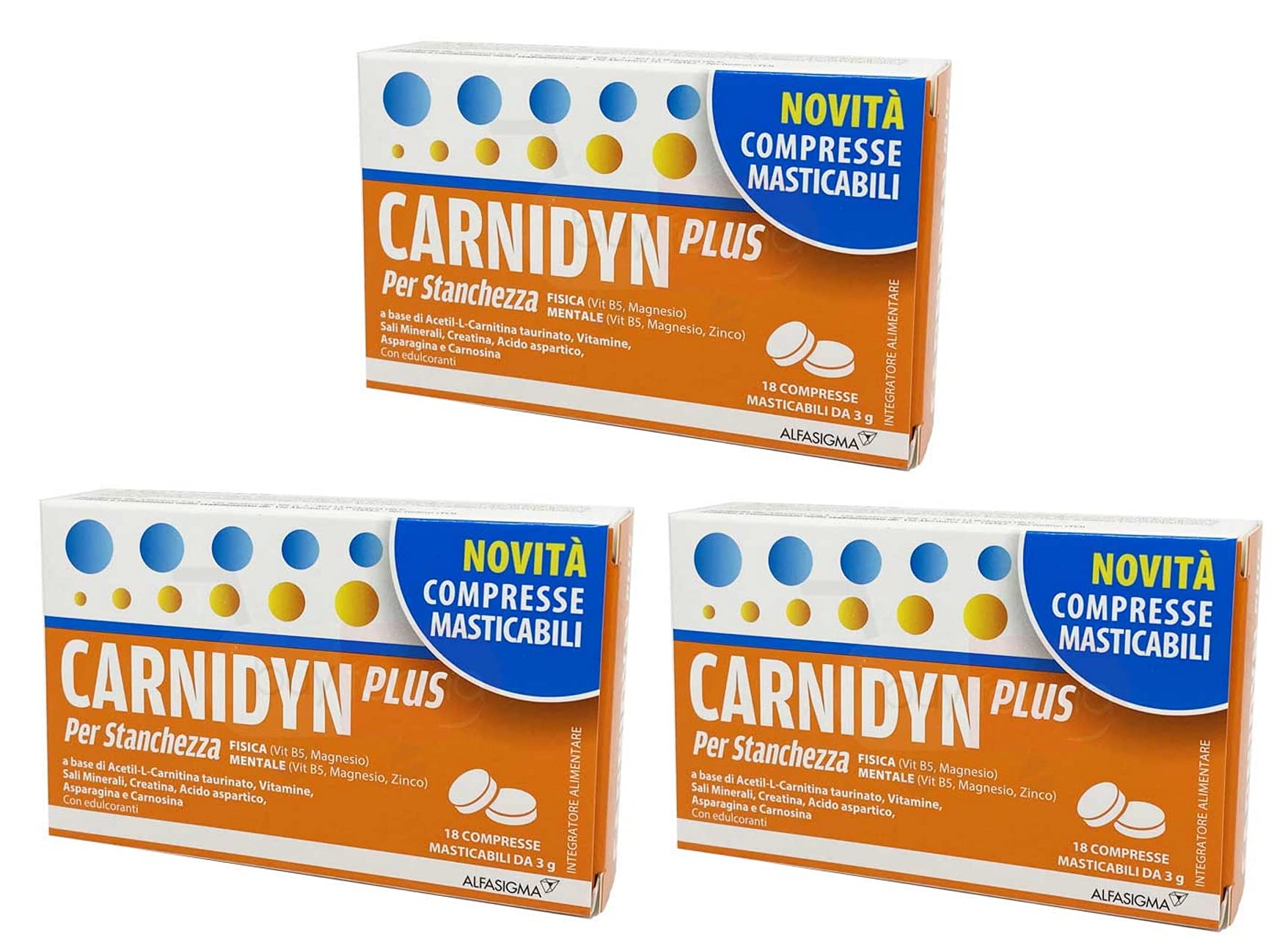 BUYFARMA PROMO PACK - 3X Carnidyn Plus Nuovo Formato in Compresse Masticabili - 54 Compresse + OMAGGIO A SORPRESA