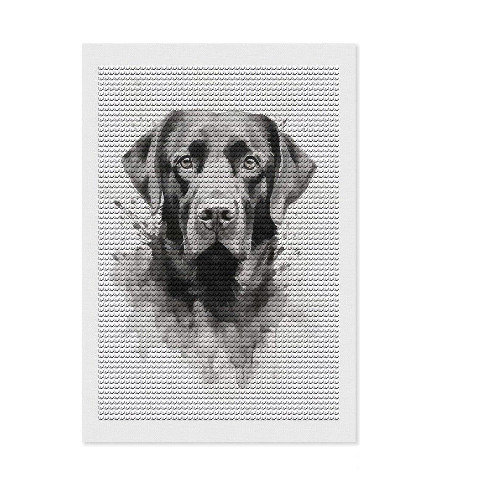 Junmoney Labrador Black Ink Art Round Drill Diamond Painting 8"x12", Easy to Enjoy, Stress Relief Craft, Bedroom Decor, Thoughtful Handmade Gift
