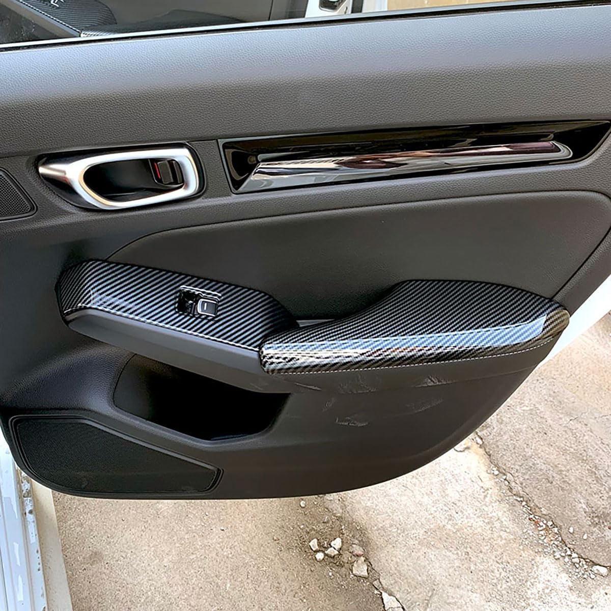 Inner Door Panel Decoration Compatible With Honda Civic 11TH GEN 2026 2025 2024 2023 2022 Door Panel Armrest Half-coverage Cover Trims Interior Car Accessories ABS 4PCS(Carbon Fiber Style)