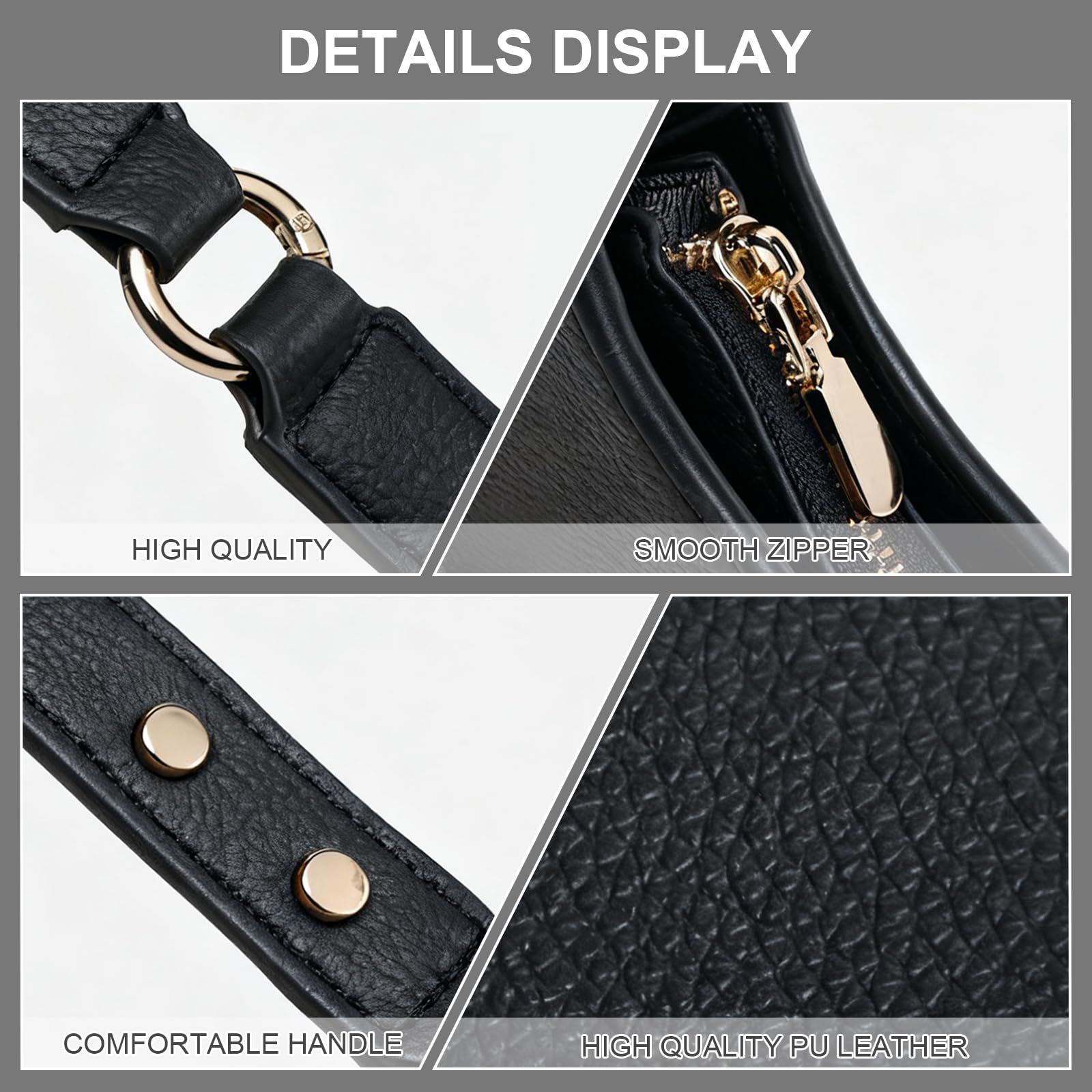 Borsa a tracolla Donna, Borsetta Donna e Borsa a tracolla Donna, Piccola borsa nera in pelle PU, Clutch a mezzaluna alla moda con cerniera, Borsa da sera per uscire