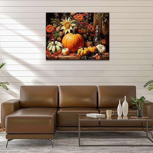 Miniatura 2 de YONICA Autumn Farm - Lienzo decorativo para pared, diseño de cosecha de calabaza con texto en inglés "Thankful", impresiones sobre lienzo,