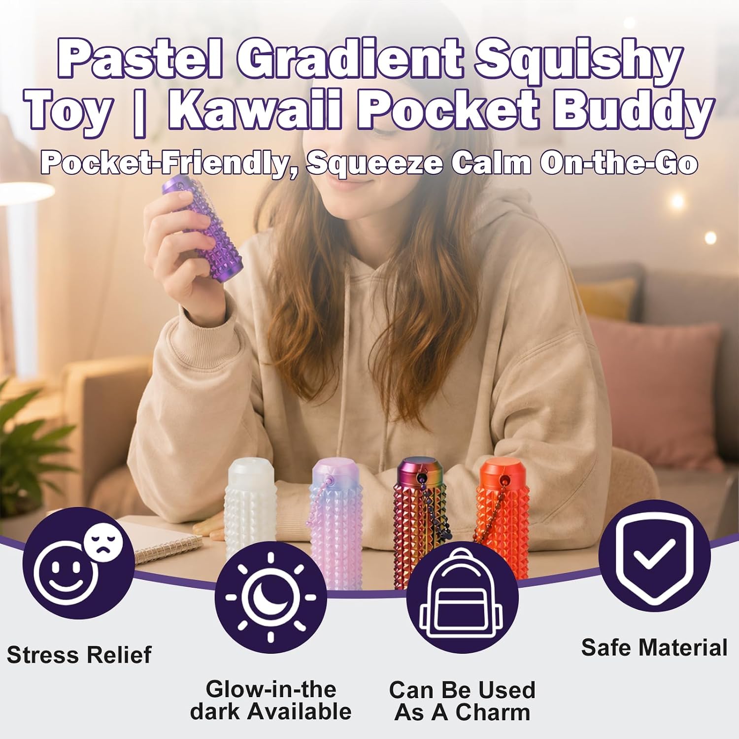 Little Ouchies Pain Fidget 5PCS, 3-in-1 3D Printed Spiky Sensory Roller Keychain with Click Spinner, PLA Handheld Stress Relief Anxiety Fidget Toy Set image 2