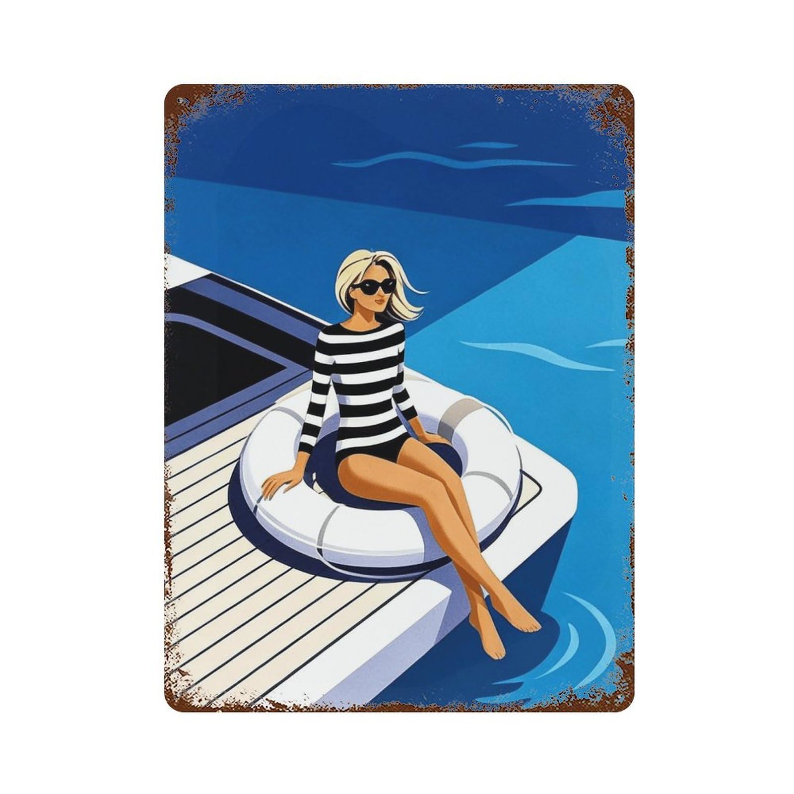 Wihyrtui Women's Style Retro Geometric Yacht Coastal Silhouette 03 Wall Retro Iron Metal Tin Sign Vintage Art Poster Modern Home Cofffee Club Art Bar Shop Decor 40X30cm