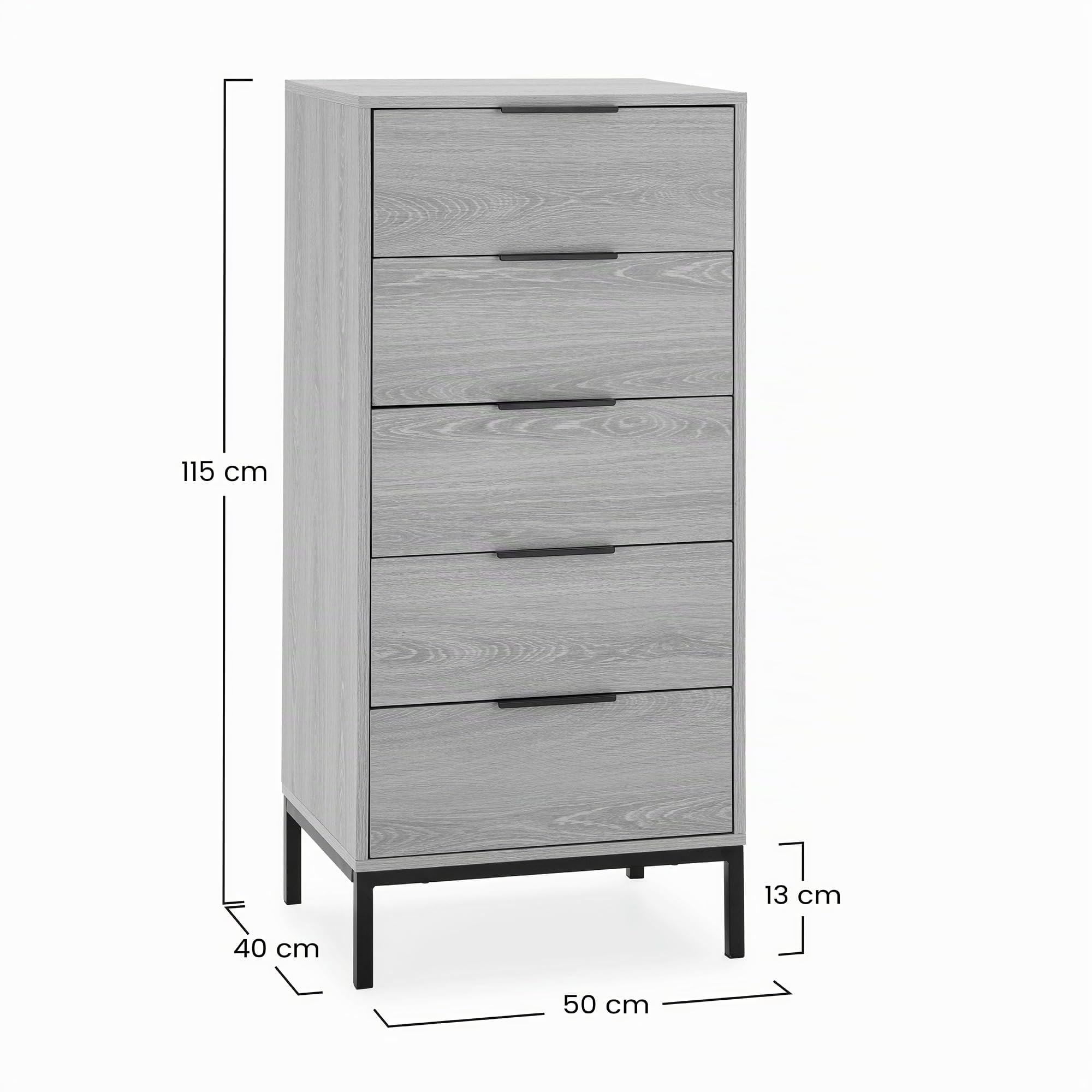 HOMN LIVING Cómoda Alta Auri 5 cajones Color Roble, 50 cm (Ancho) 40 cm (Profundo) 115 cm (Altura)