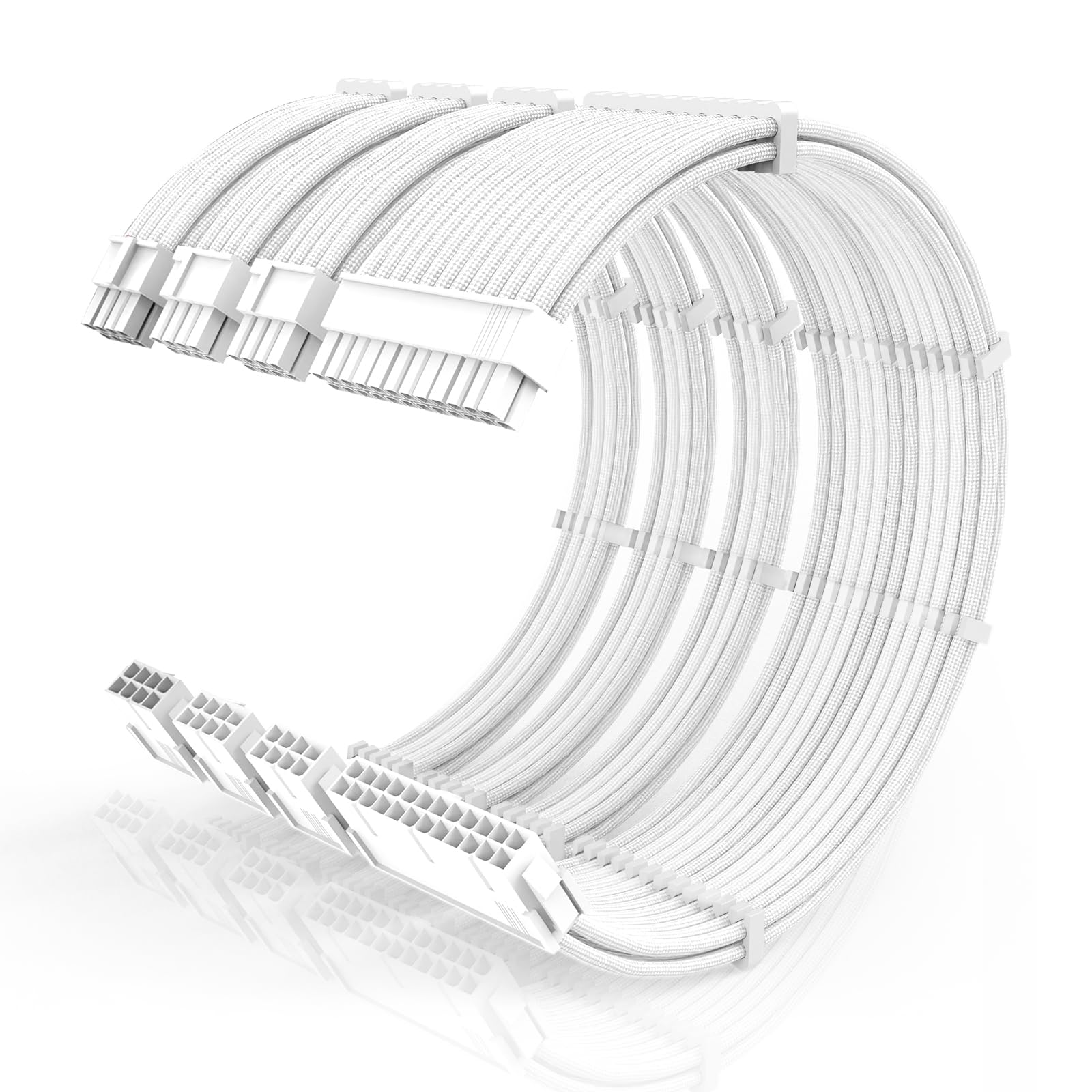 16AWG PSU Cable Extension Kit with Cable Combs,1x24pin ATX/1x8pin(4+4) EPS/2x8pin(6+2) PCIE Extension Cable,Cable Extension PC Sleeved Cables 30cm Length,Power Supply Extension Cable Kit(White)