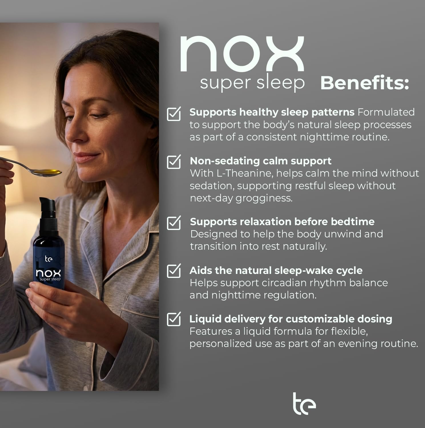 te Nox Super Sleep – Natural Sleep Aid for Relaxation & Circadian Rhythm Support | Helps Calm Restlessness, Supports Melatonin Production & Sleep-Wake Cycle | Liquid Formula | Non-GMO | Made in USA