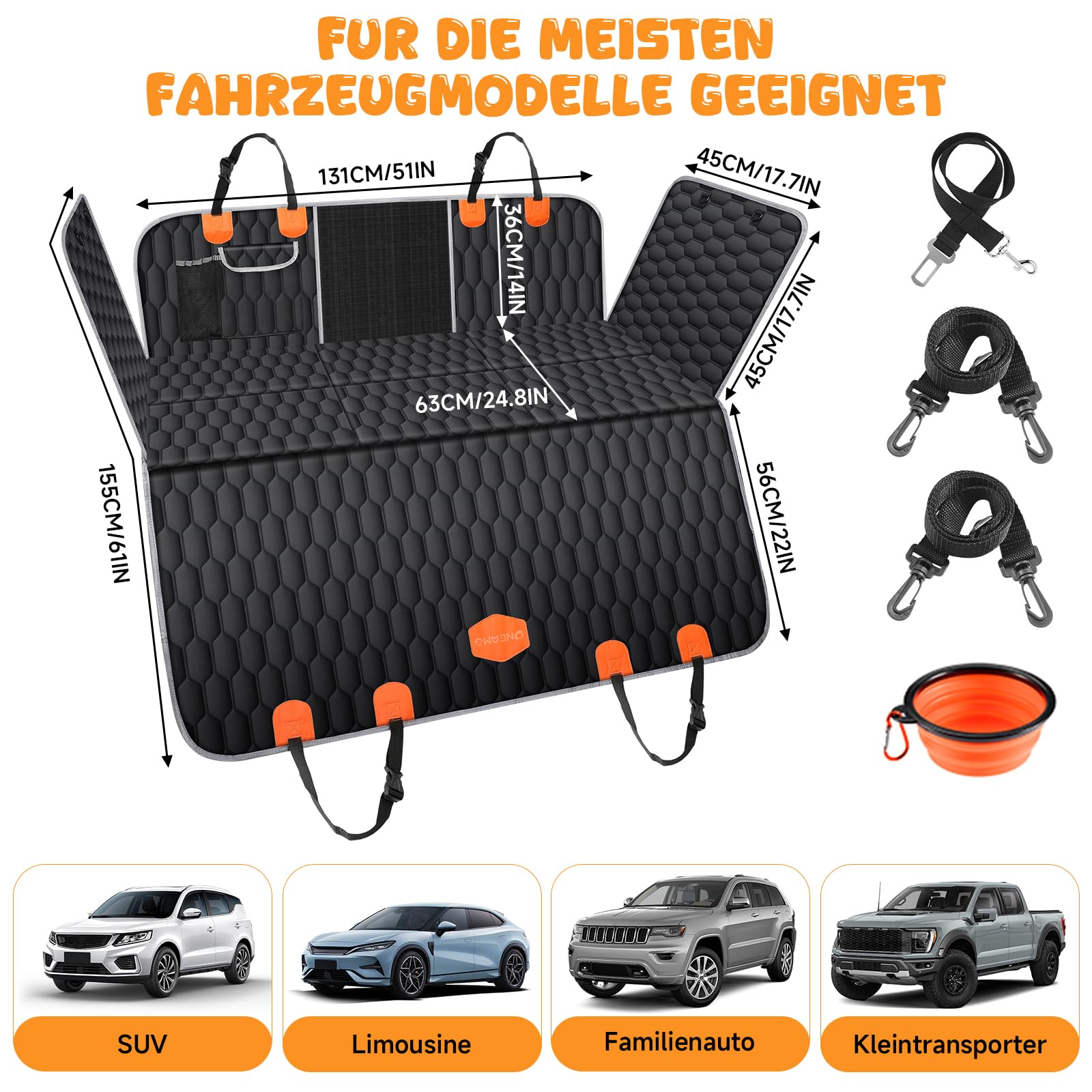 Hundedecke Auto Rückbank, Harter Unterseit Wasserdicht rutschfest | Zusammenklappbar,Sichtfenster Sicherheitsgurt,Maschinenwaschbar, Herausnehmbare Stützplatte,für Alle Fahrzeugmodelle Geeignet