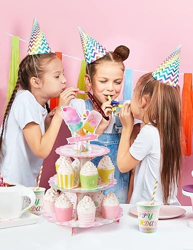 Vista 6 de WERNNSAI Soporte para cupcakes de helado – Decoración de fiesta de cumpleaños de helado para niñas y niños, soporte para cupcakes de paletas dulces