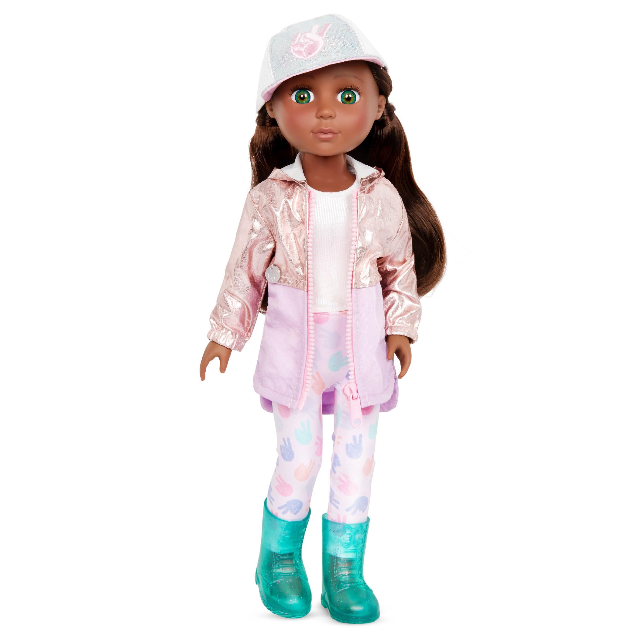 Glitter Girls Strój 14-calowe lalki - Shimmering Jacket & Ball Cap - buty przeciwdeszczowe, legginsy i topy - zabawki dla dzieci 3 lata + - pokój i miłość, jednokolorowy, GG50178Z, biały, kolorowy, s