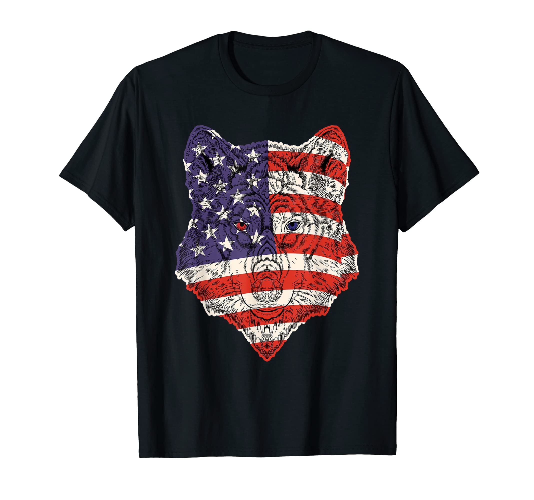 American Flag Wolf Shirts 4th of July Apparel Gift Patriotic T-Shirt