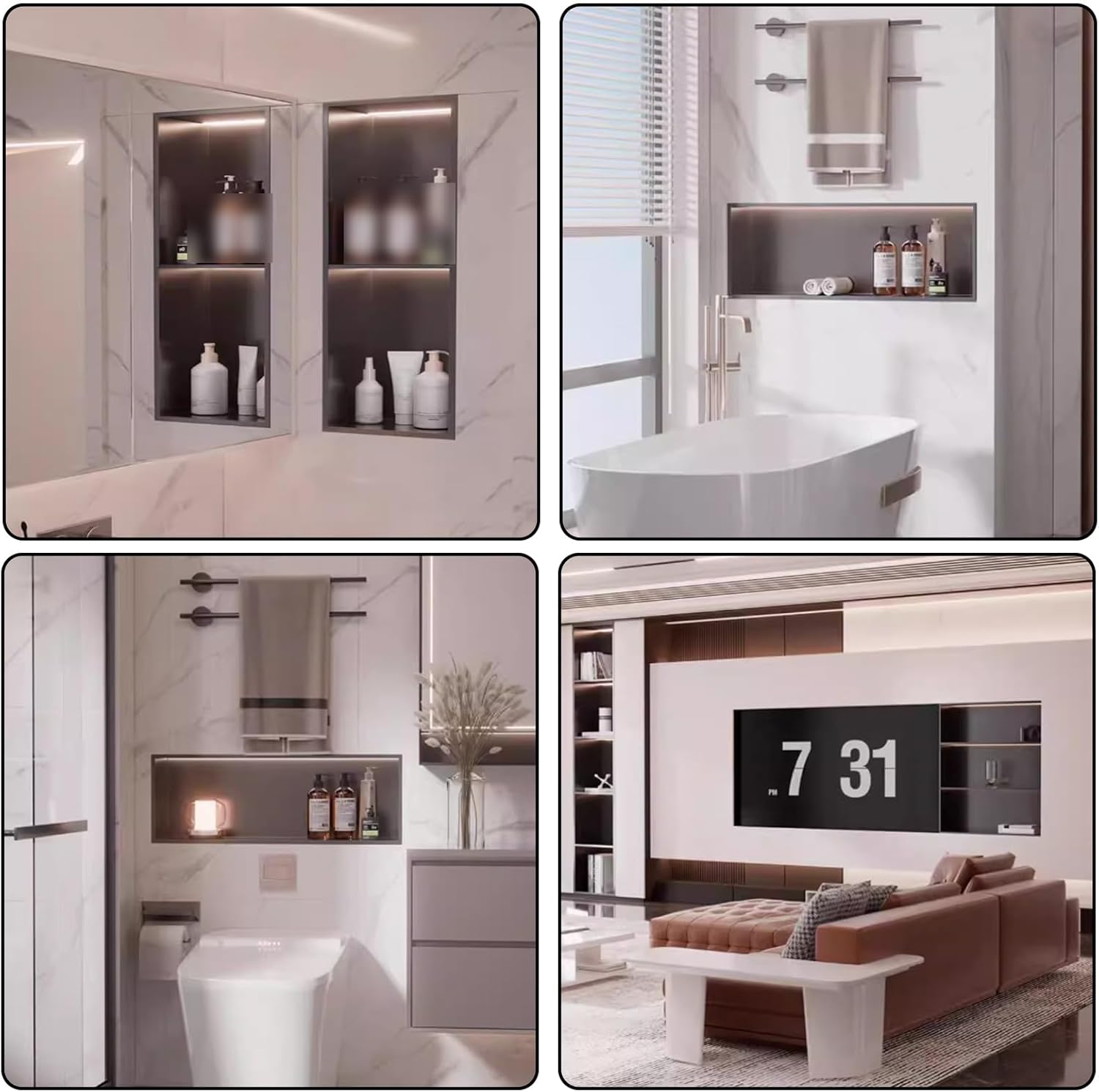 シャワーニッチ挿入、モダンミニマリストステンレススチールシャワーニッチ、シャワーニッチ、タイル不要シャワーニッチ、ステンレススチール