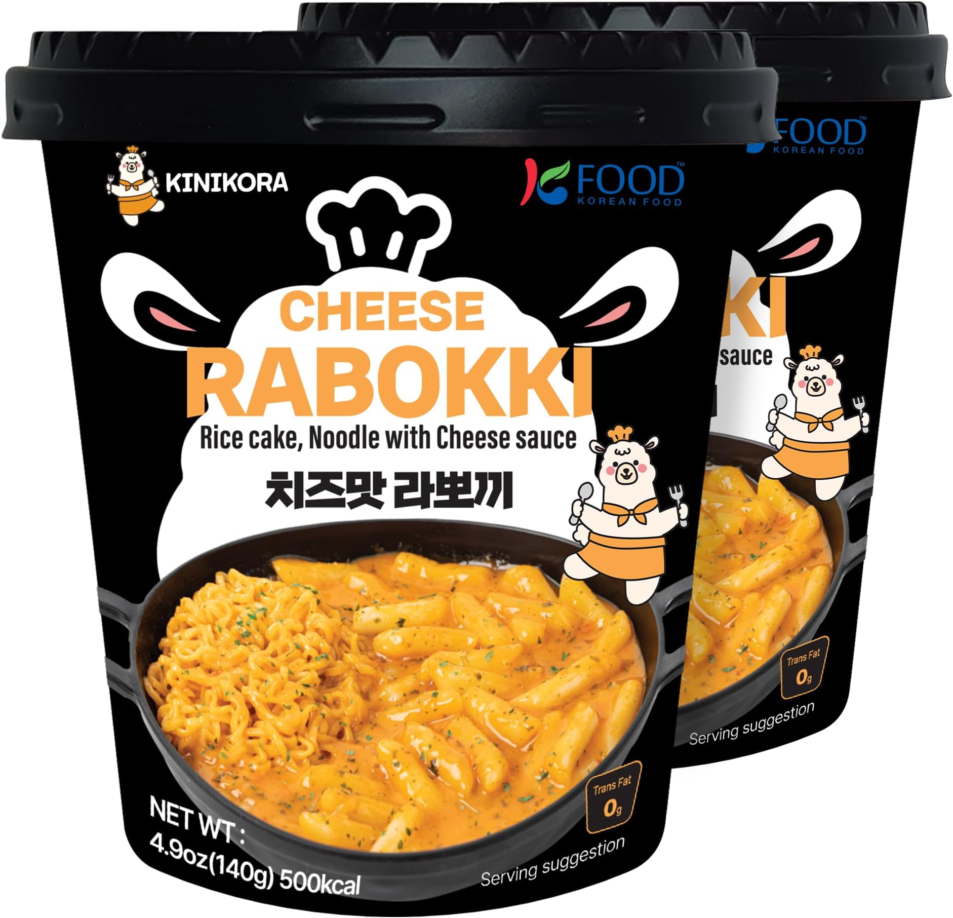 KINIKORA Premium Instant Rabokki Cup - Cheese Flavor, 2 Cups, Korean Ramen & Tteokbokki, Quick and Easy Street Food