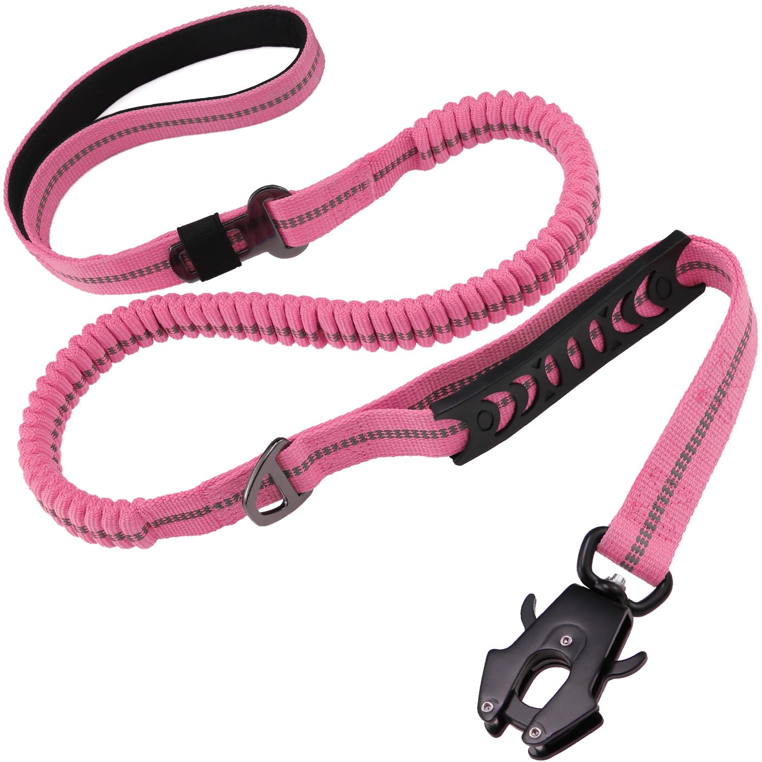 STAVAN Dog Leash for Large Dogs, 4-6FT Heavy Duty No Pull Bungee Shock Absorbing Tactical Leash with 2 Padded Handles, Quick Release Carabiner & Seatbelt Clip (Pink)