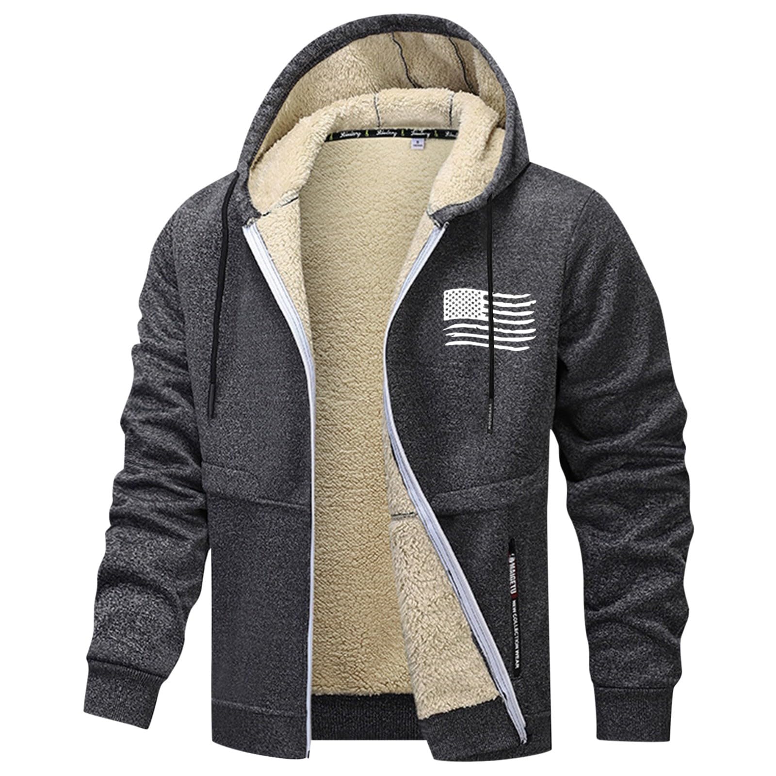 Chaqueta Polar Hombre Trabajo - Chaqueta con Capucha de Forro Polar Grueso, Abrigo de Invierno cálido, Forro, Cremallera, Ropa Informal para Exteriores