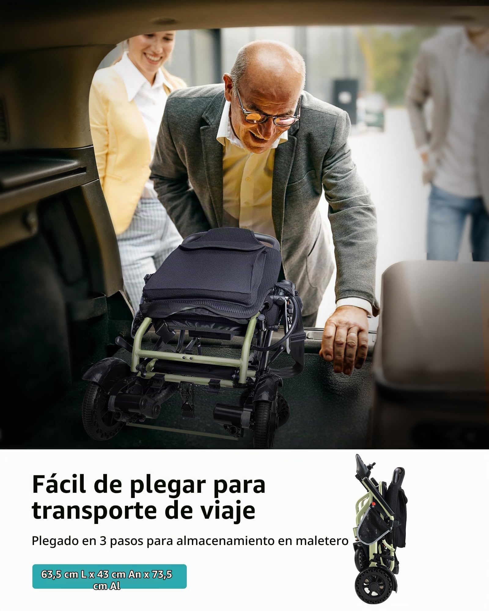 Silla de ruedas eléctrica ligera plegable para adultos y personas mayores, aprox. 15 kg, apta para aviones, soporta hasta 150 kg, alcance de hasta 24 km, motor de 360 W, portátil para viajes y uso