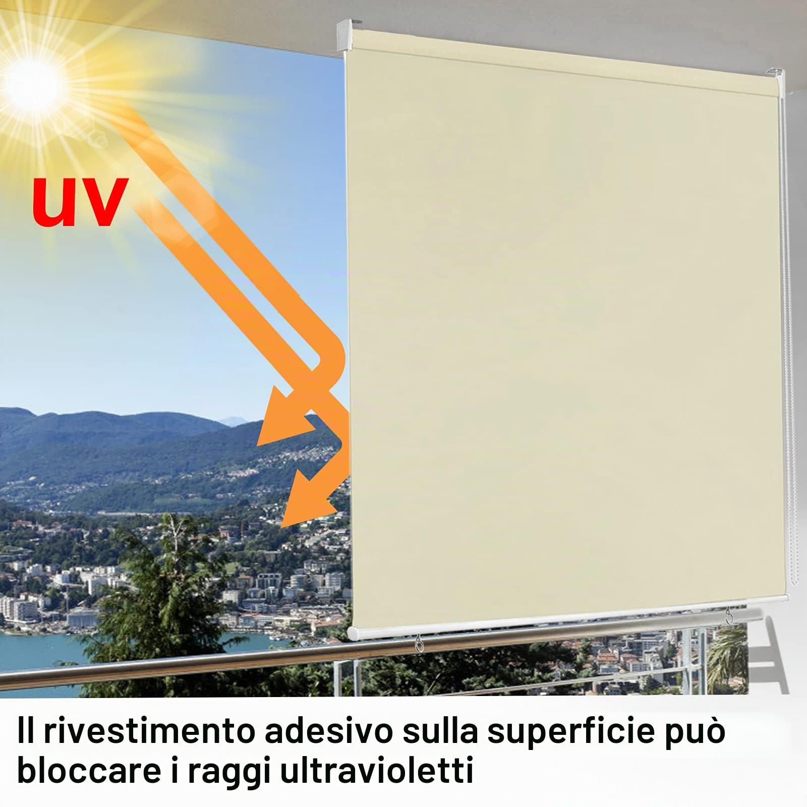 Tenda a rullo per esterni, verticale, tenda avvolgibile per finestre, 180 x 240 cm, colore beige, protezione solare, resistente alle intemperie, oscurante, per finestre e porte