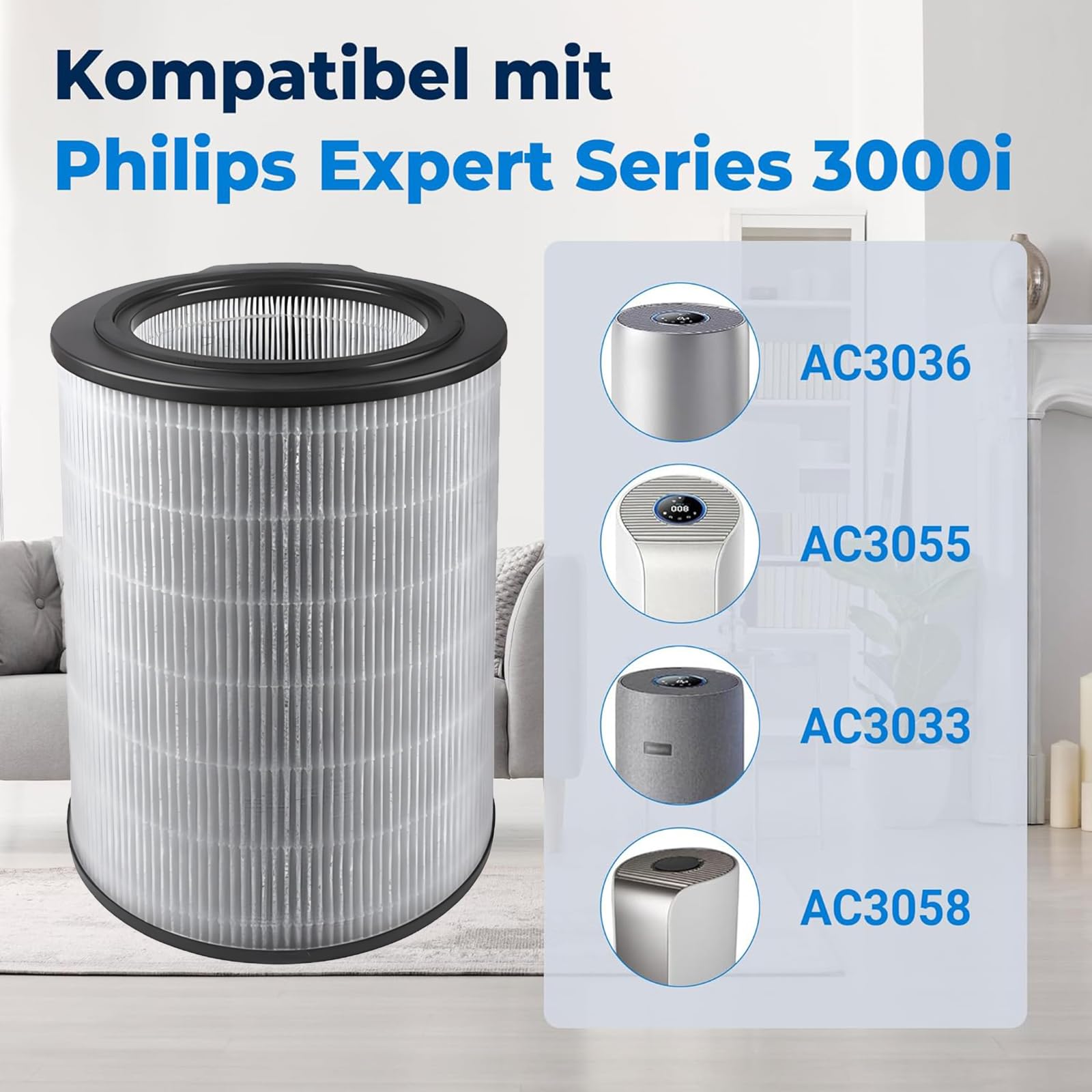Set van 2 filters geschikt voor Philips 3000i luchtreiniger AC3033/30 en AC3036/10 o.a. | HEPA actieve kool combifilter | vervanging voor FY3430/30