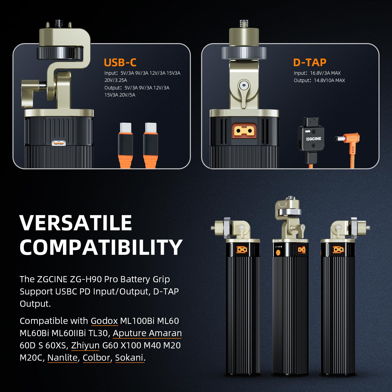 ZG-H90 バッテリーグリップ 6000mAh ZGCINE ZG-H90 Pro Battery Power Handle 14.8v 6000mah For Handheld