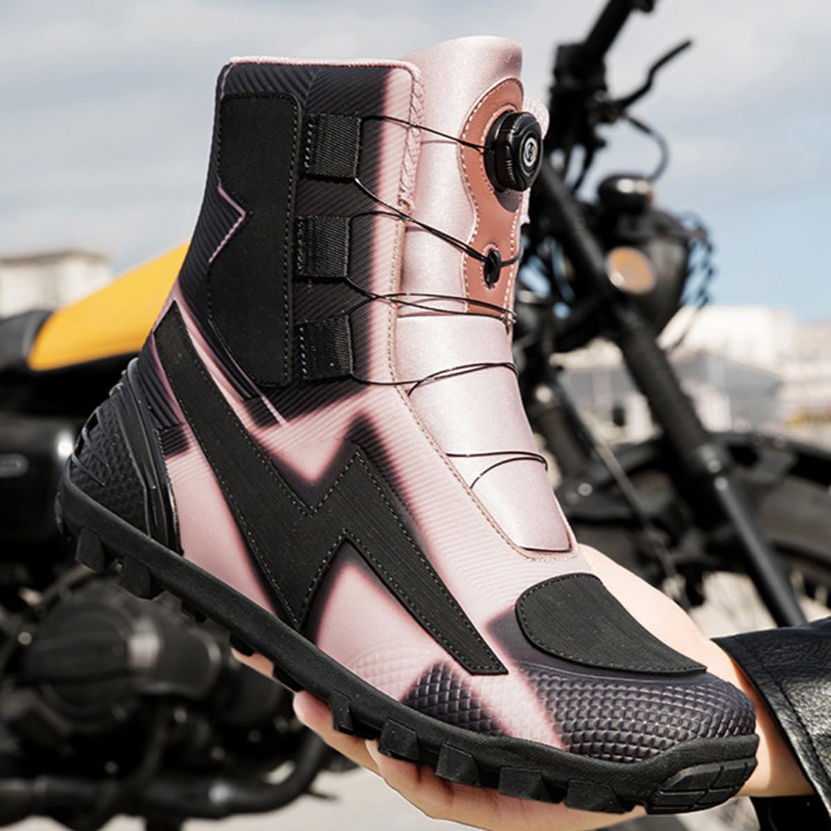 SDEQA Scarpe Moto Uomo in Pelle Rinforzate Stivali Equitazione | Stivali da Motociclista Traspirante Supporto della Caviglia, Suola Antiscivolo, Impugnatura per il Cambio di Marcia