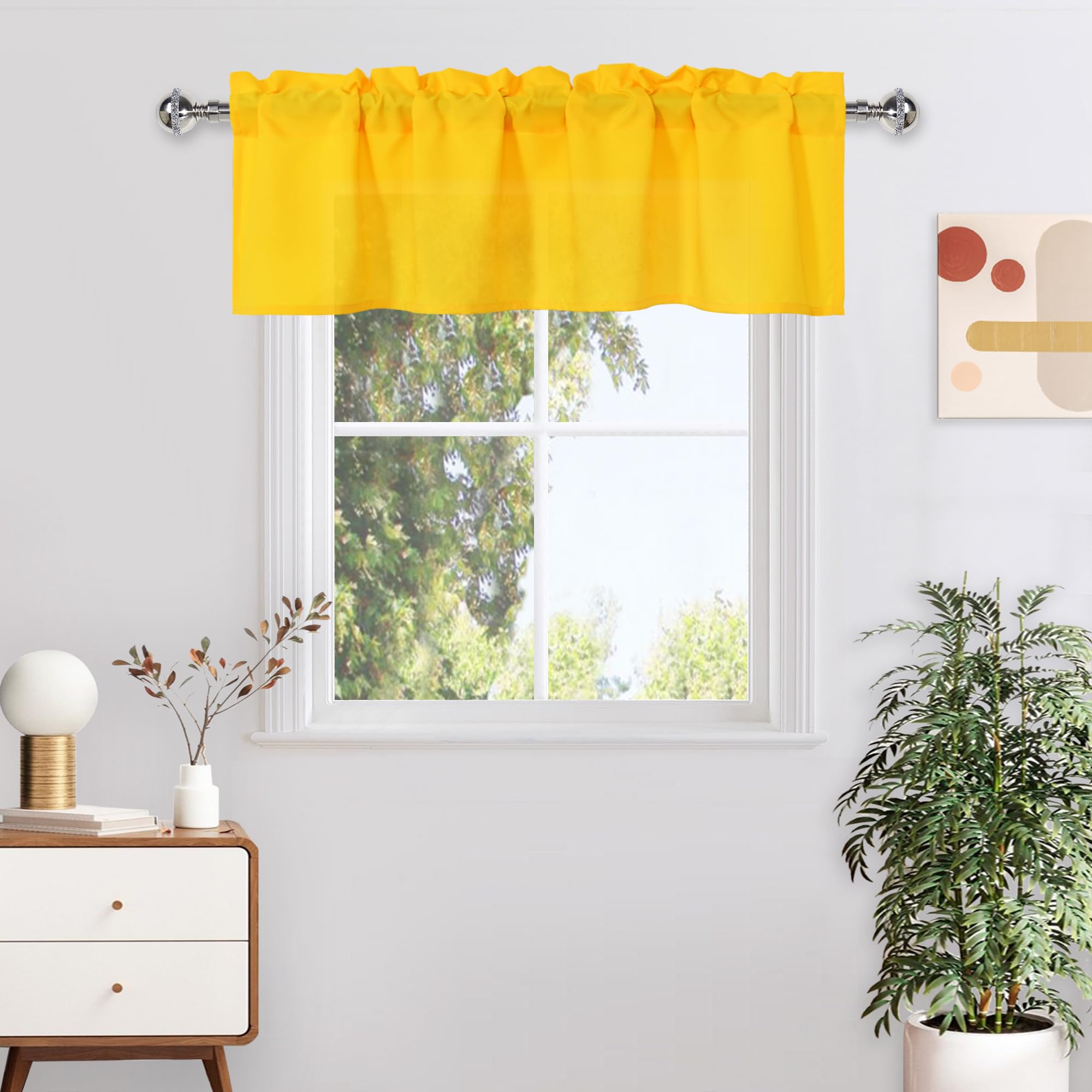 DWCN Yellow Valance for Kitchen Windows, Bathroom/Basement Window Curtains, Thin Solid Short Topper - 1 Panel, 42 X 18 Inch