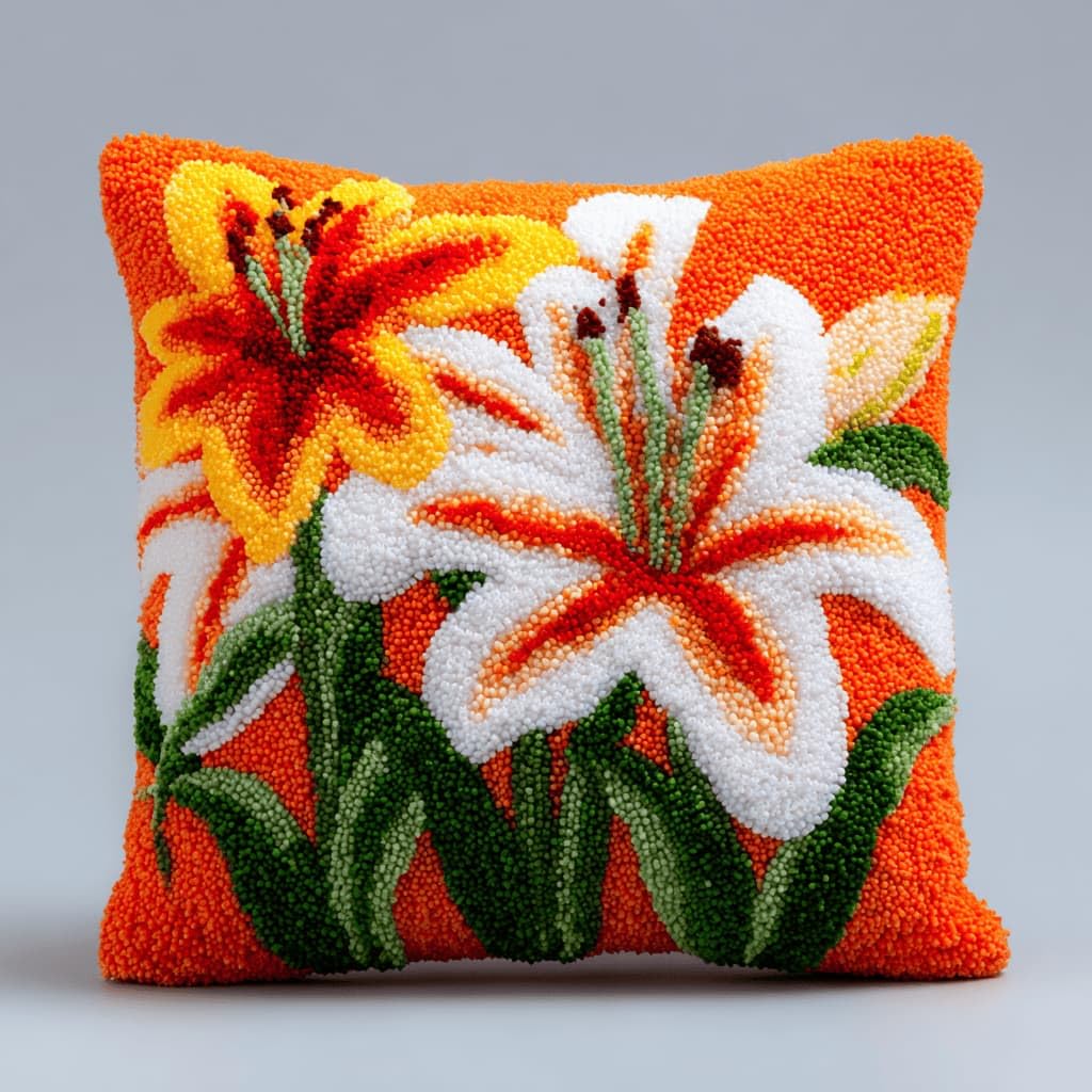 Kitquiver Latch Hook DIY Pillow Kit,Lily Handmade Cushion Cover 43X43Cm