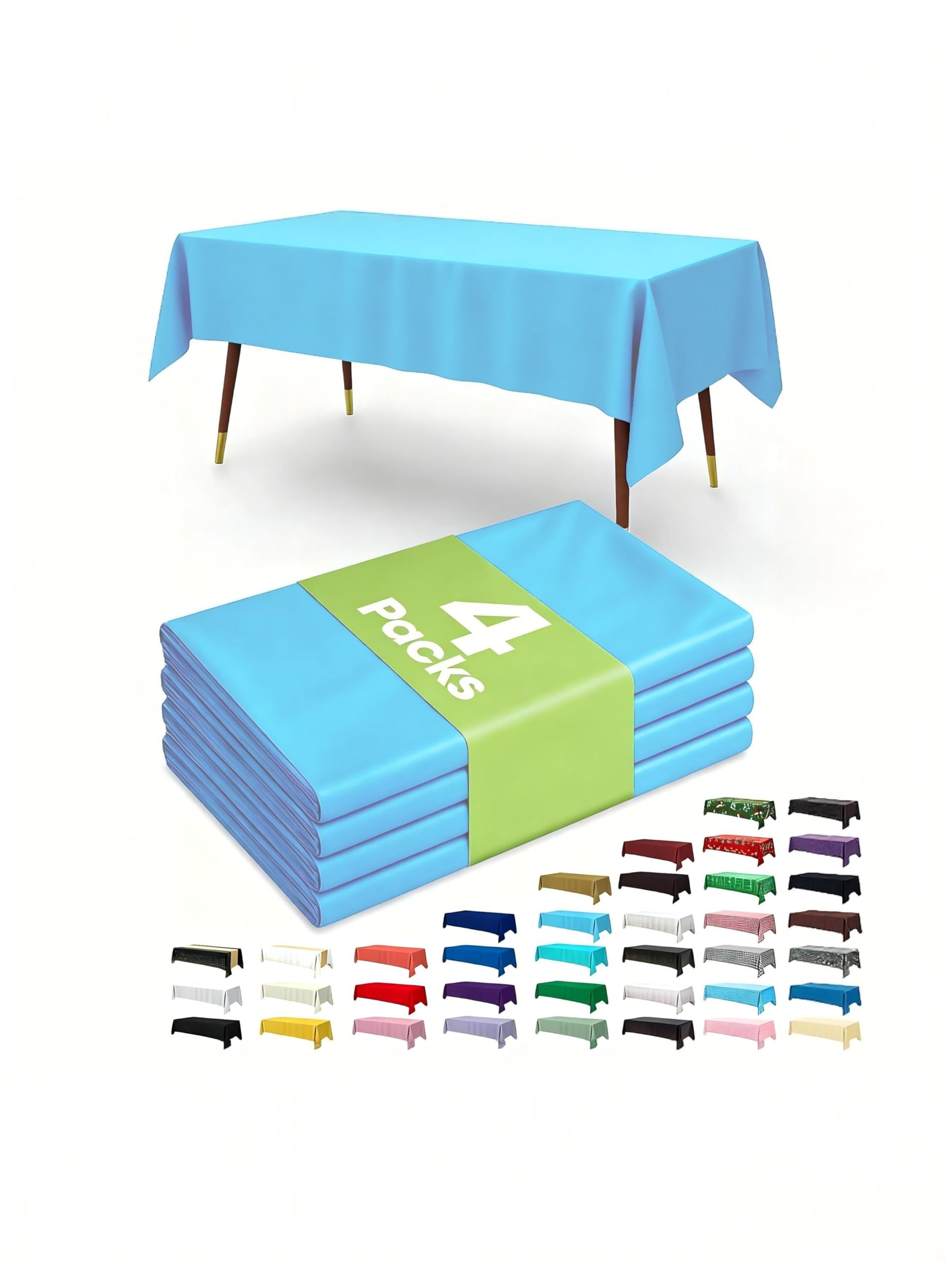 ALUNA Solid Rectangular Plastic Table Cover (137cm x 274cm) 4Count - Elegant & Durable Tablecloth for Parties, Events, and Home Use (Blue)