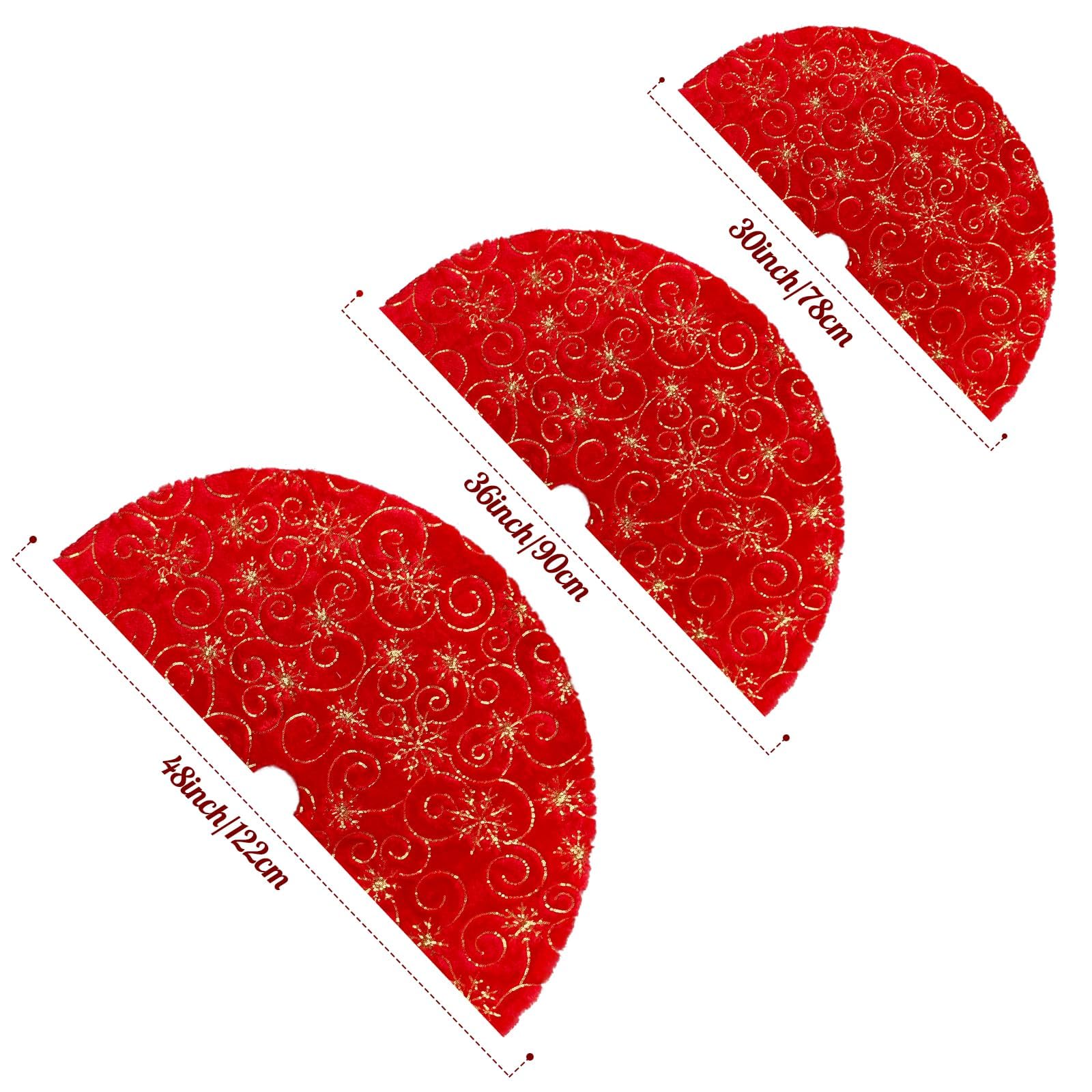 DecroXmas Christmas Tree Skirts 48 Inch Red Plush with Snowflake Design Xmas Tree Base Cover Faux Fur Thick for Christmas New Year Party Holiday Decorations 122 cm - Image 3