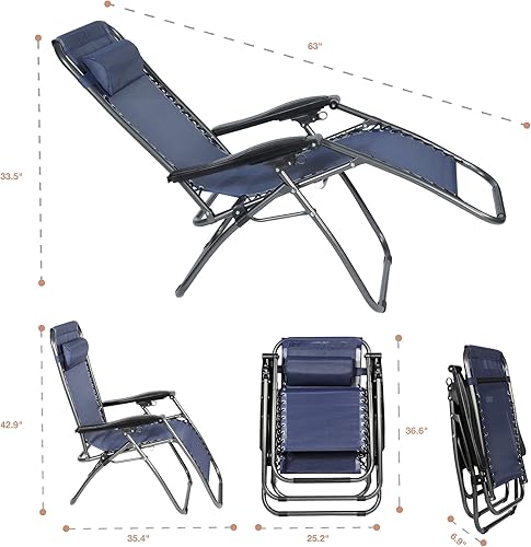 Miniatura 2 de Juego de 2 sillas de gravedad cero reclinables para exteriores, para jardín, playa, gris (azul)