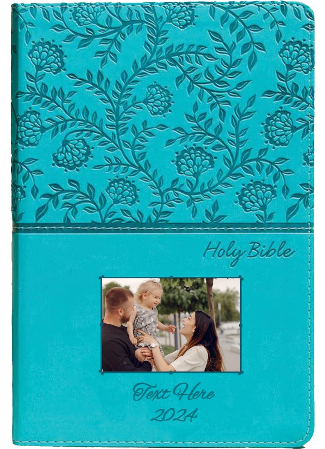 Printualist Personalized Gift Bible Custom Photo & Text, KJV, Turquoise, King James Version, Red Letter Edition, Comfort Print, Faux Leather