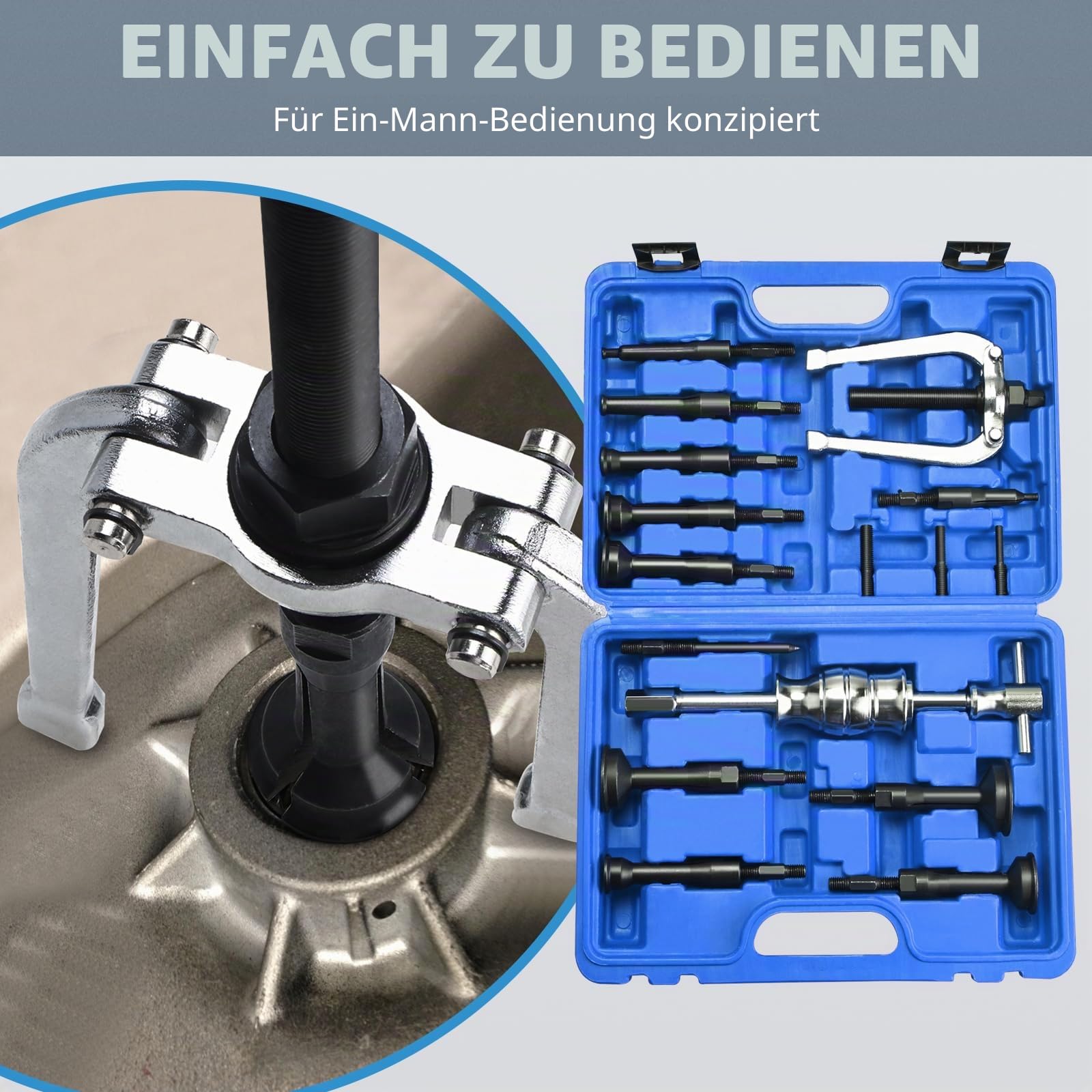 BOOMSTART 16tlg Innenlager Abzieher Innenabzieher Set, 5-58mm Lager Innenabzieher Set, Kugellager Lagerabzieher Innen mit Gleithammer, Grundloch Innenabzieher Innenauszieher für Motorrad Auto (Blau)