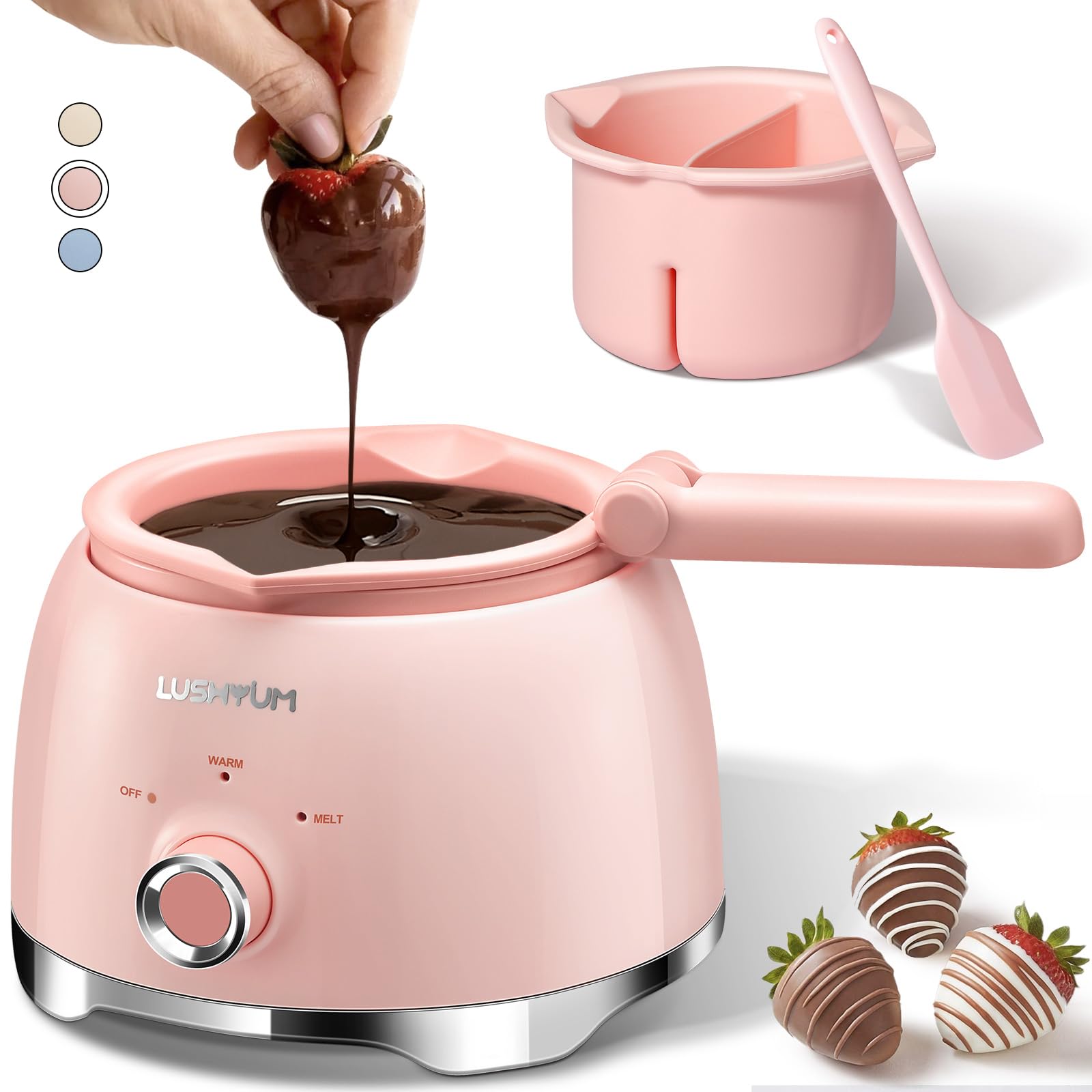Chocolate Melting Pot Candy Melts Melter with 2 Insert Pots and Spatula, 4 Cups Capacity Warmer Machine, Ideal Dipping Tool Kitchen Supplies for Making Cake Pop Covered Strawberries Fontain