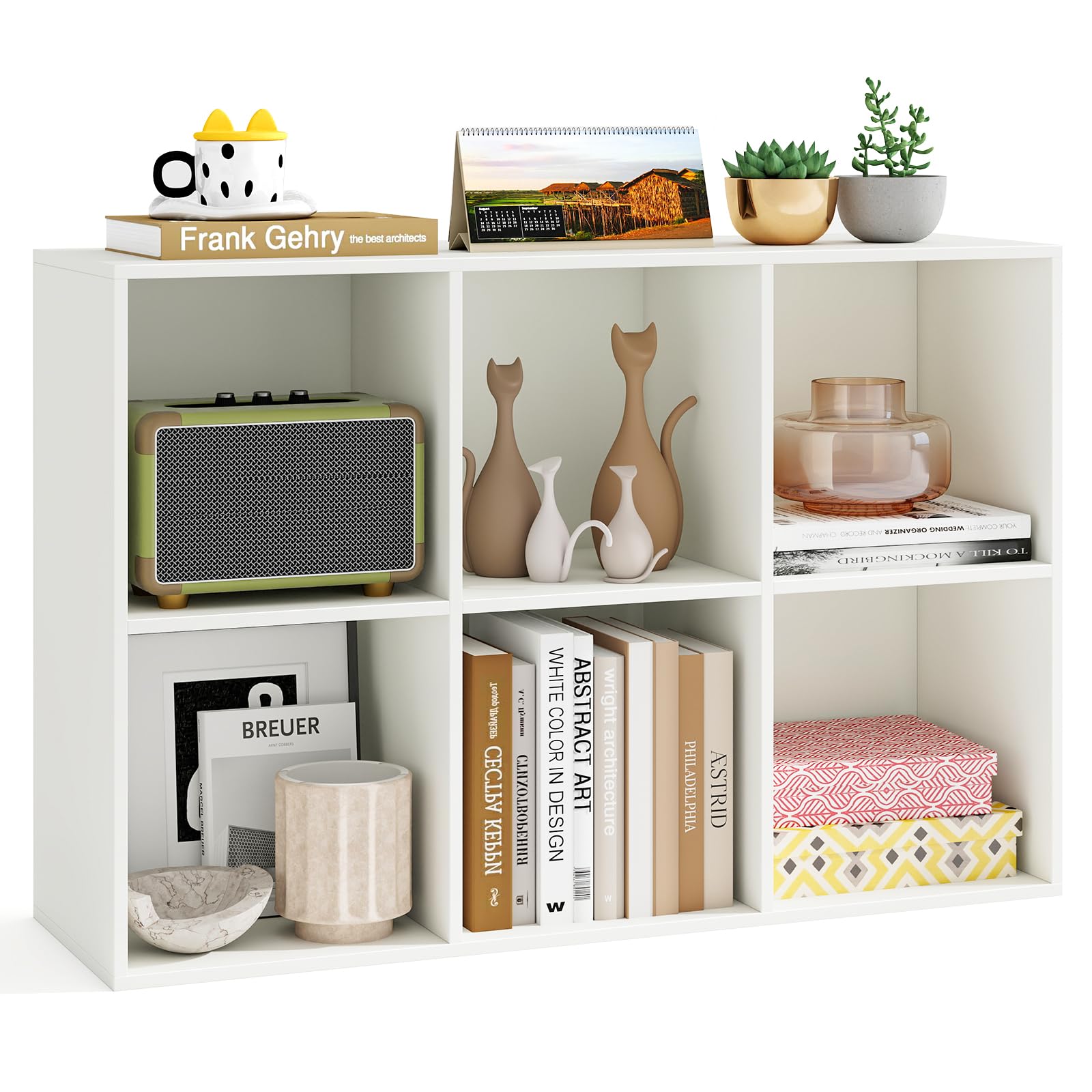 SFAREST 6-Cube Bookshelf, 3-Tier Wooden Display Bookcase (White)