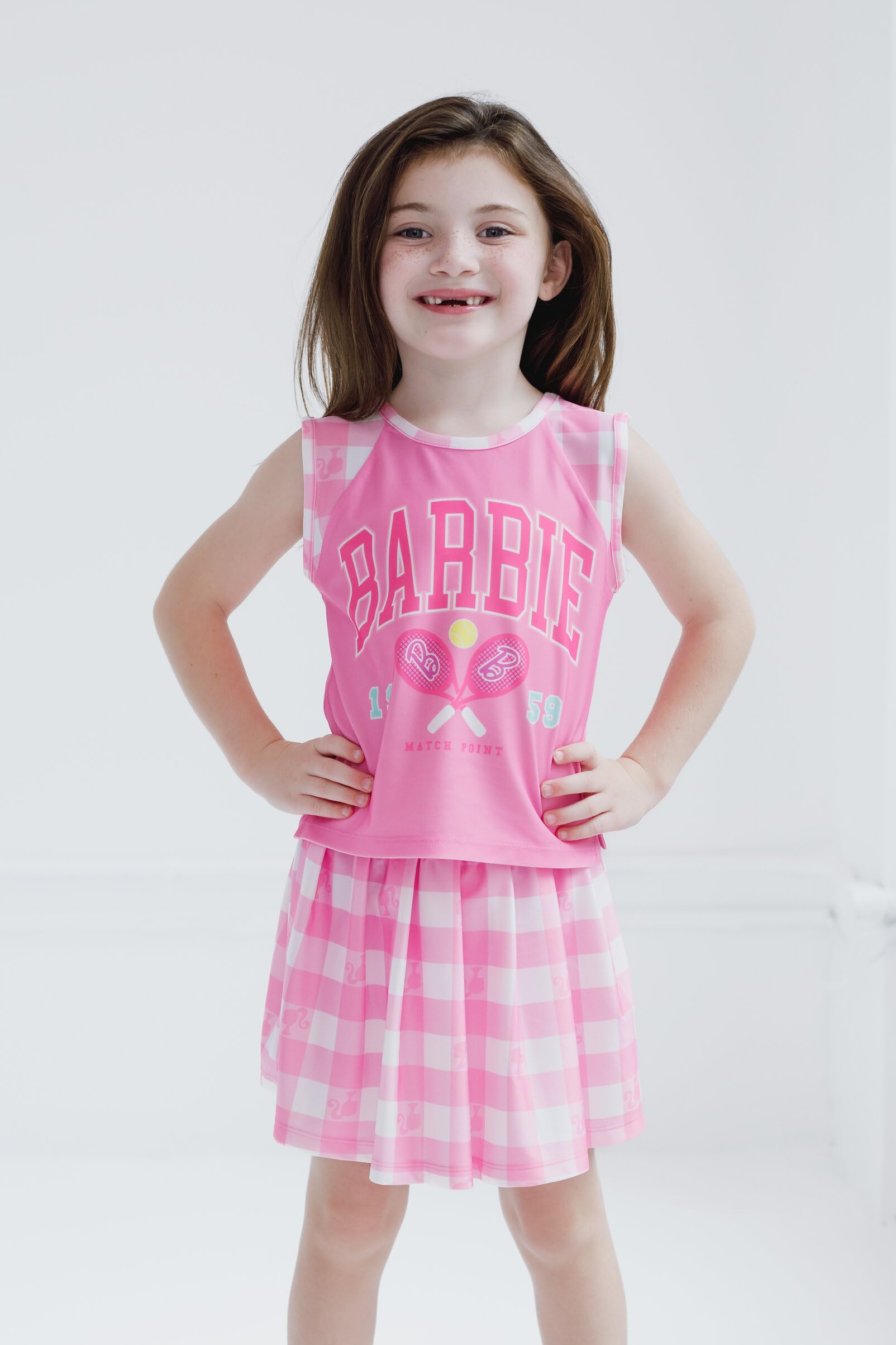 Barbie Conjunto de camiseta sin mangas y falda plisada para niñas pequeñas y grandes